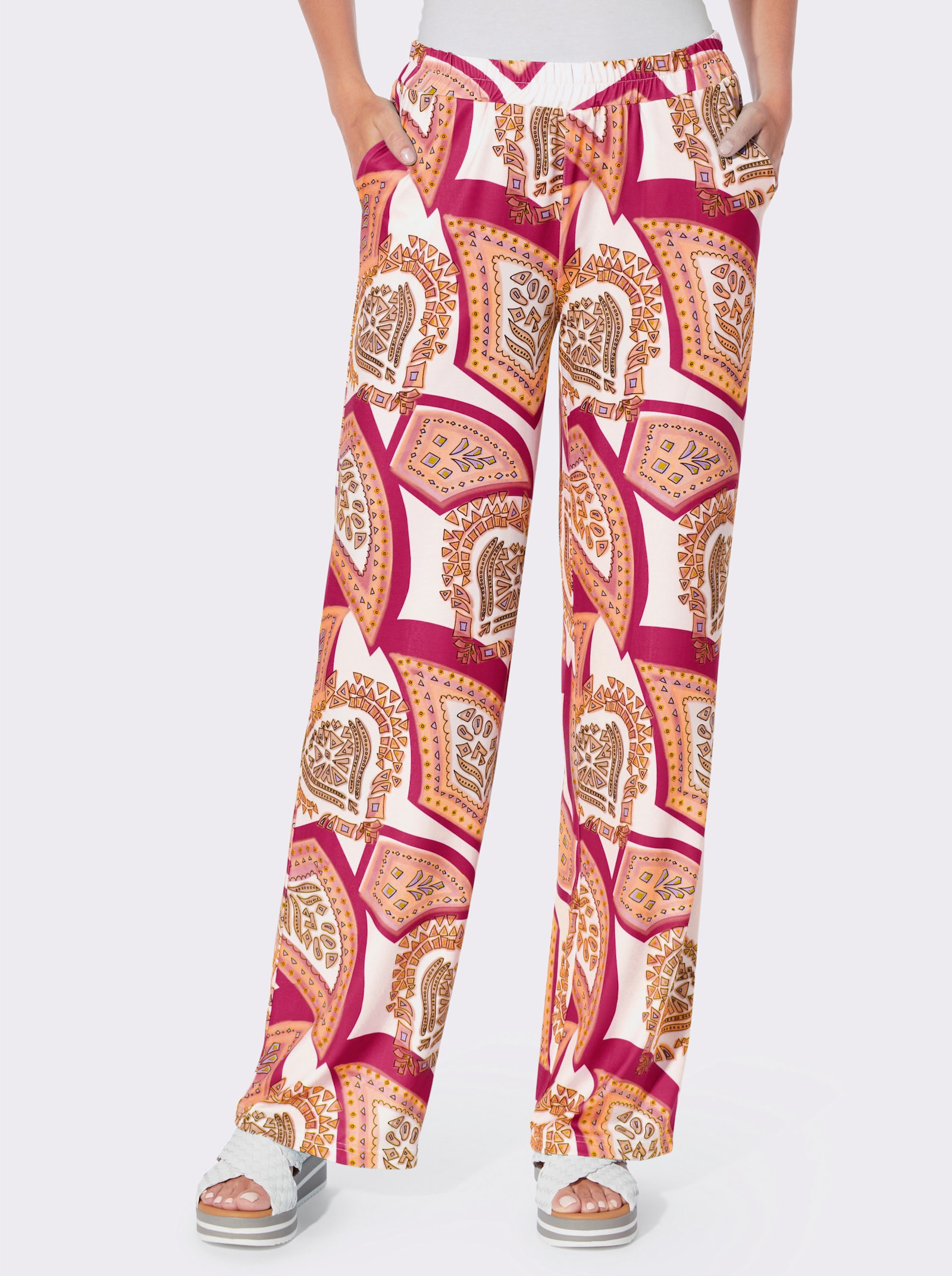 heine Schlupfhose mit 2 Taschen - pink-ecru-bedruckt