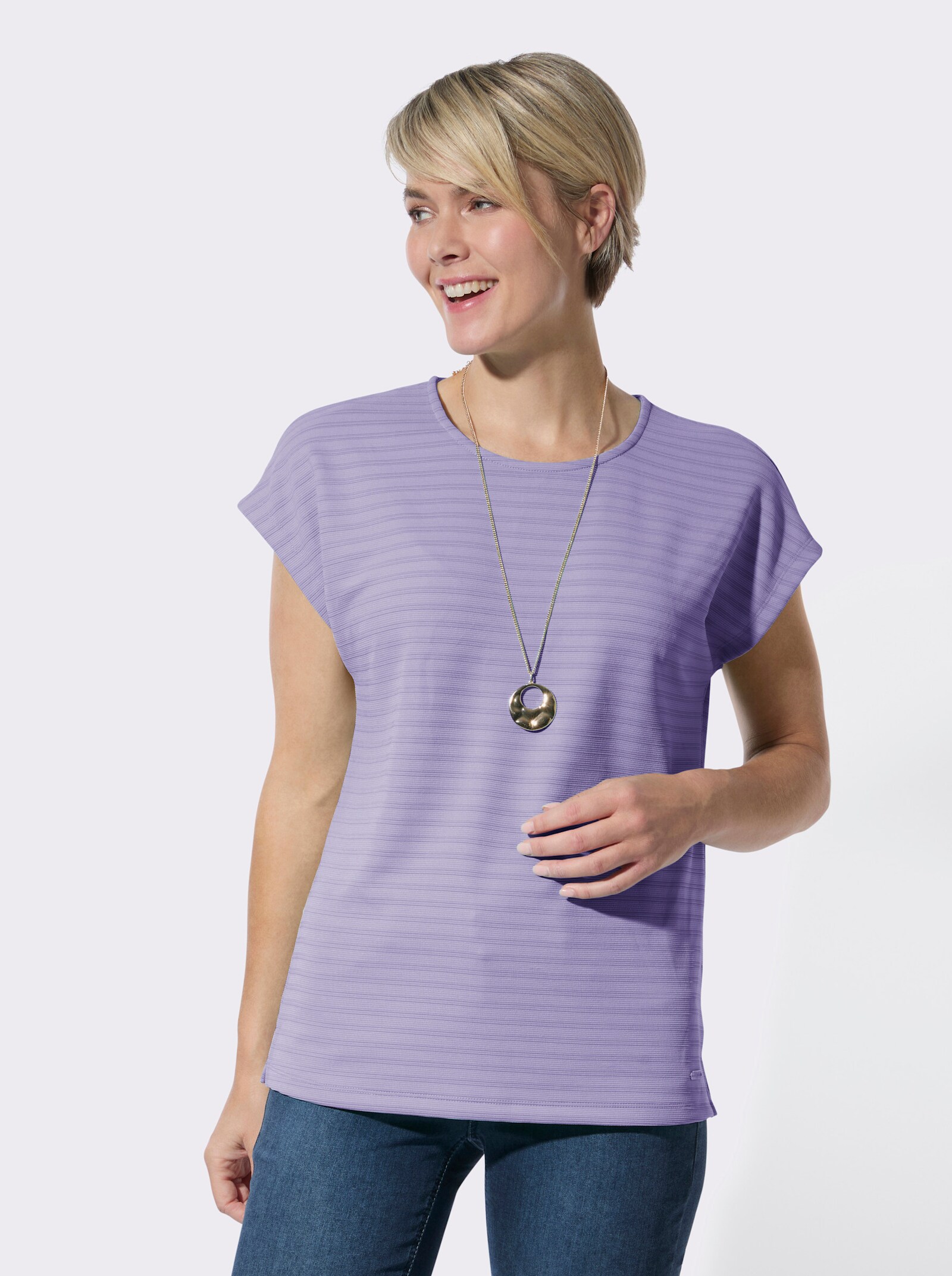 Rundhalsshirt mit Jacquardmuster - flieder
