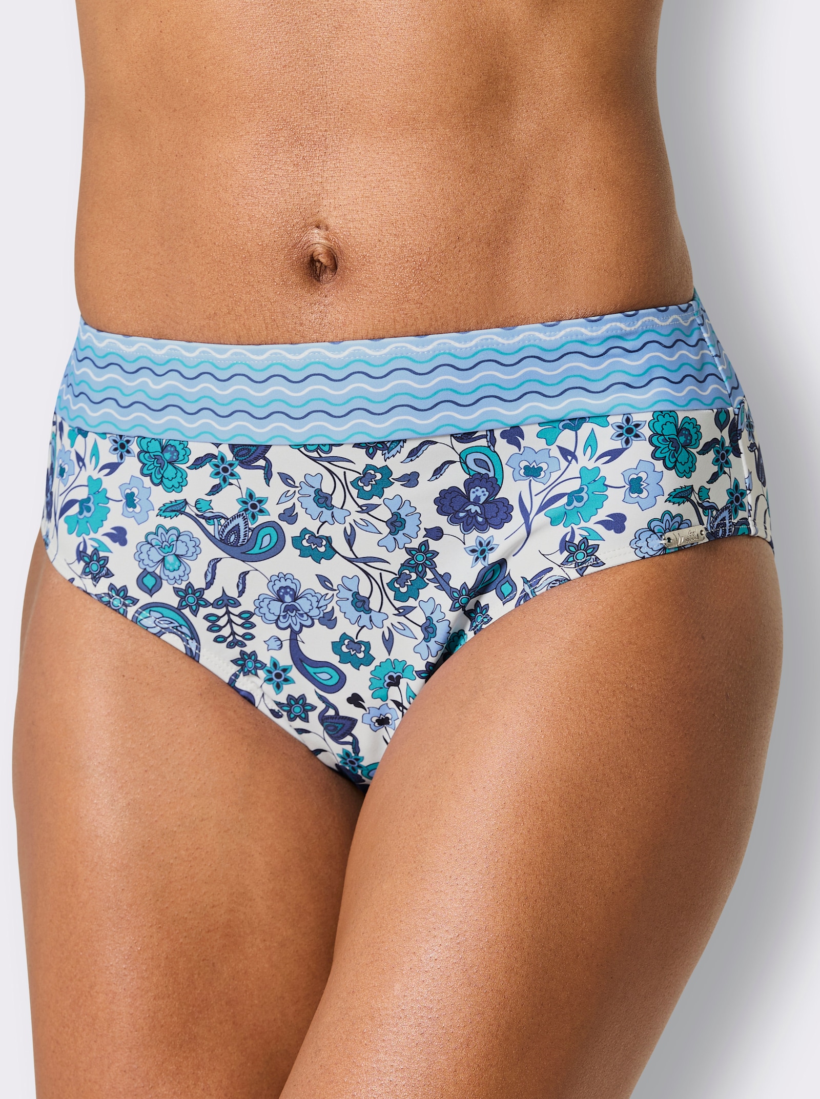 Bikini-Slip mit elastischem Bund - jeansblau-topas-bedruckt