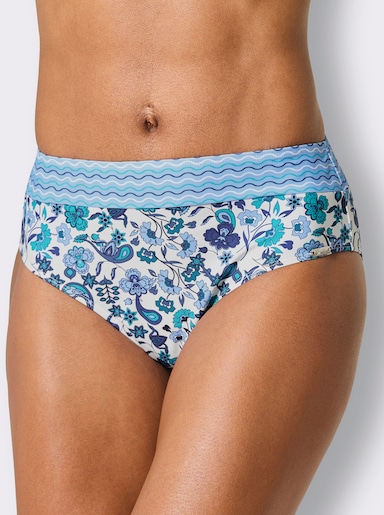 Bikini-Slip mit elastischem Bund - jeansblau-topas-bedruckt