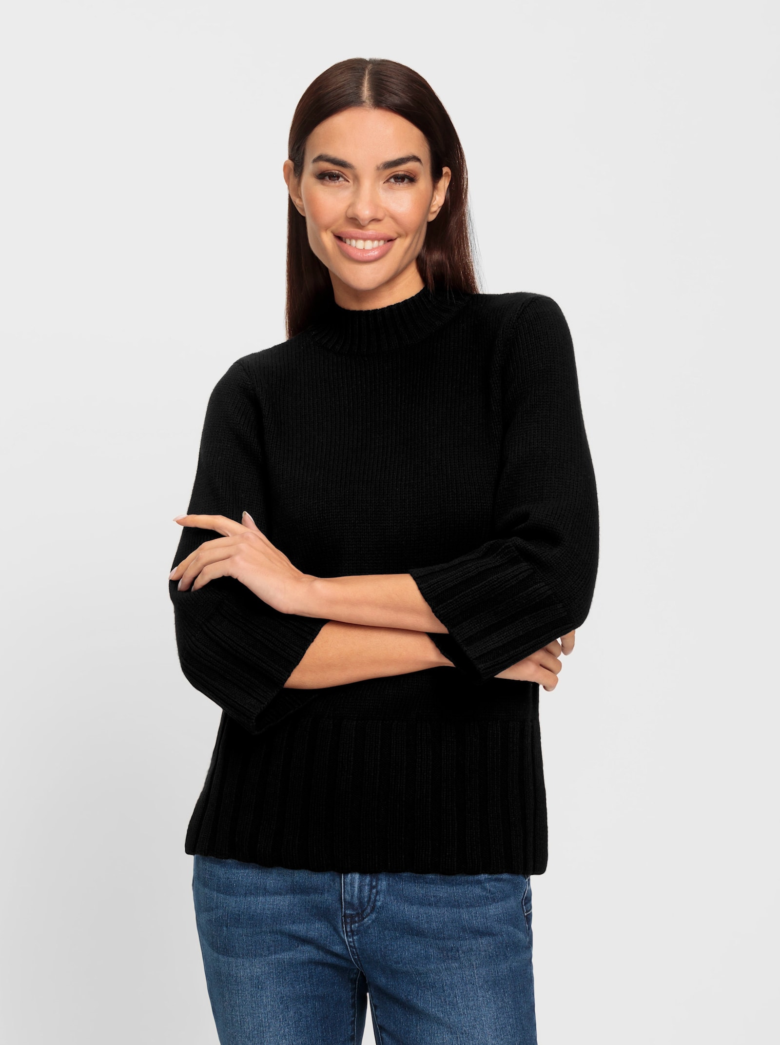 heine 3/4 Arm-Pullover mit Seitenschlitzen - schwarz