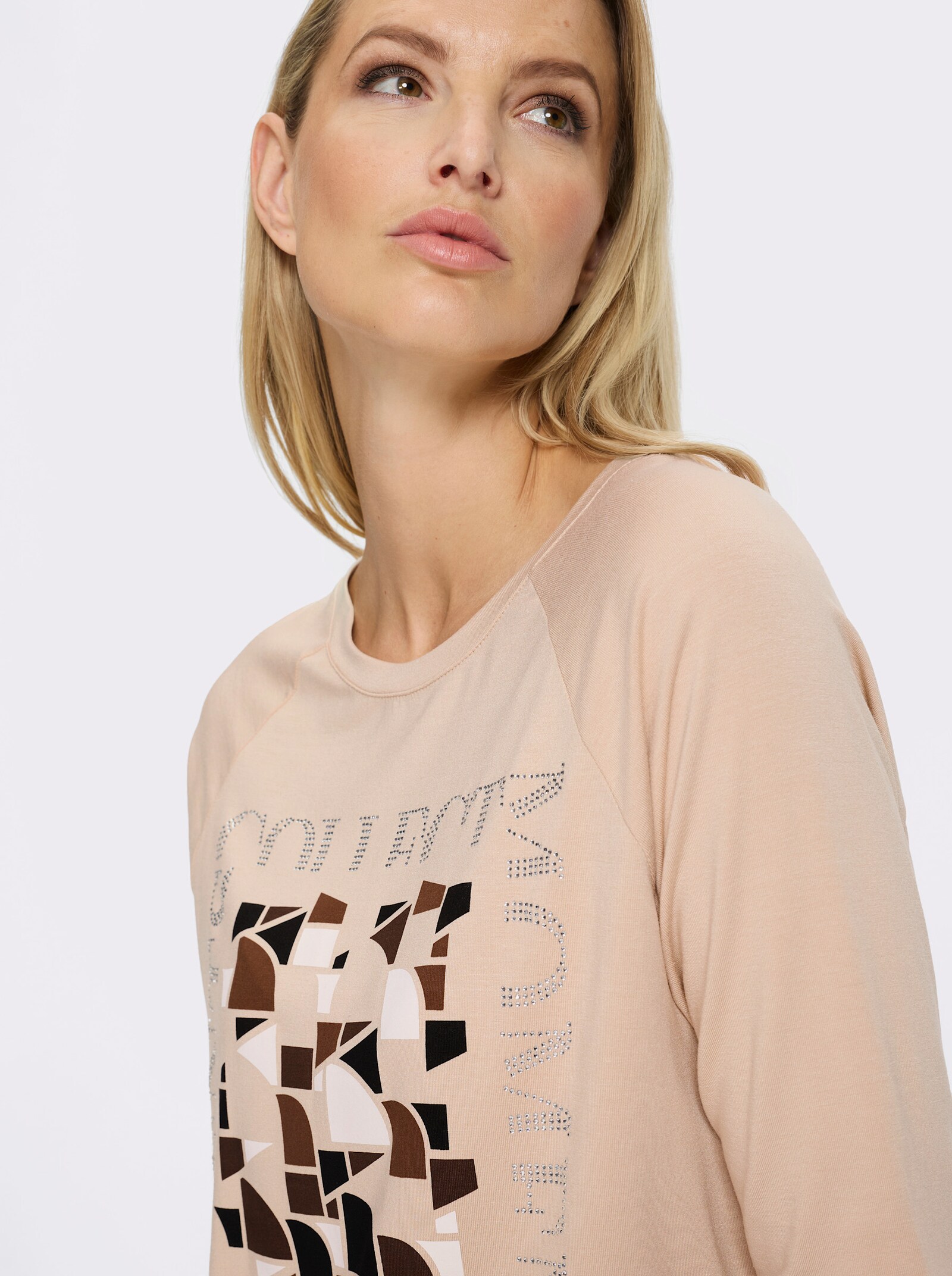 heine 3/4-Arm-Shirt mit Ziersteinchen - sand