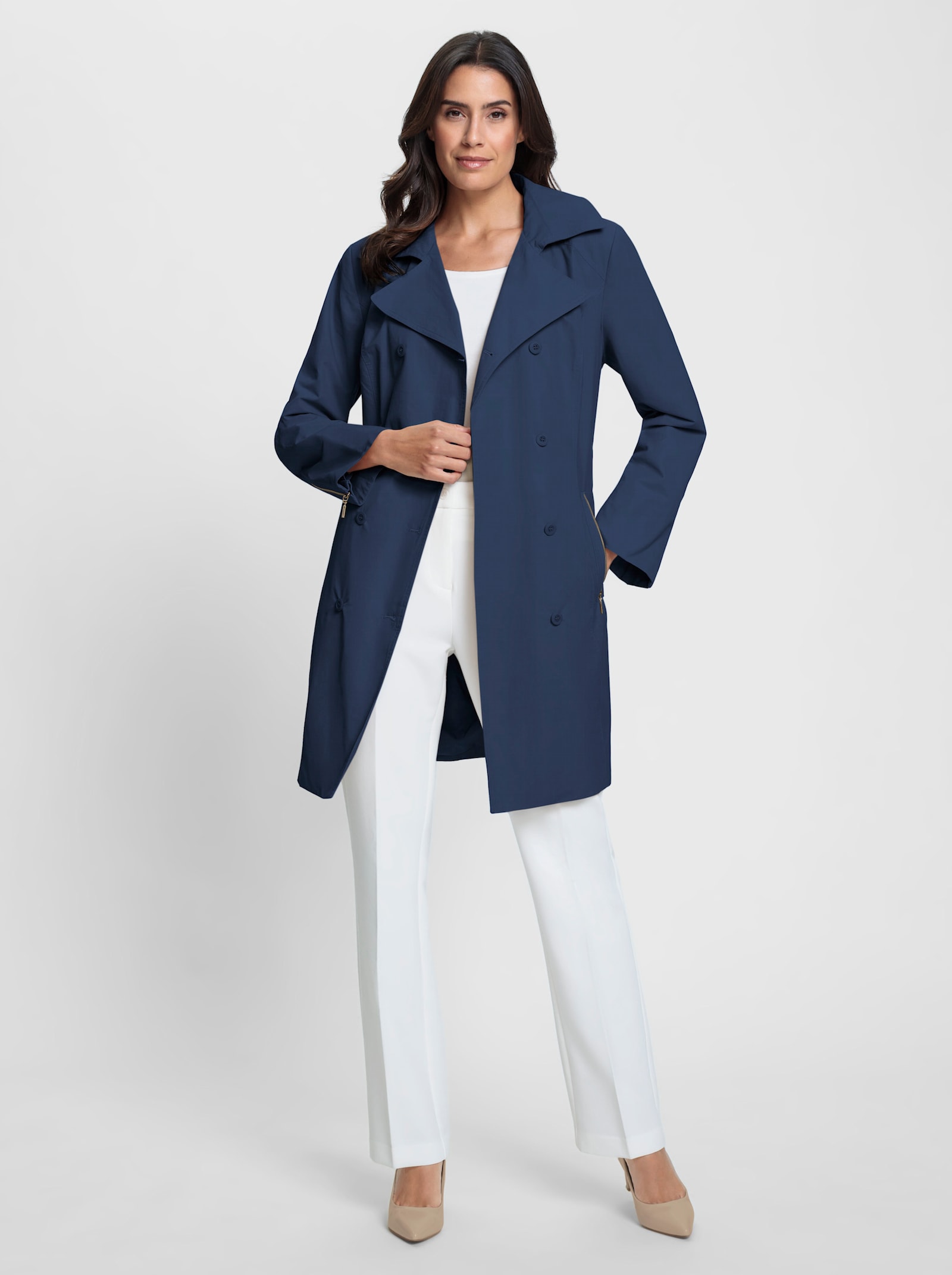 Trenchcoat met stoffen ceintuur - donkerblauw