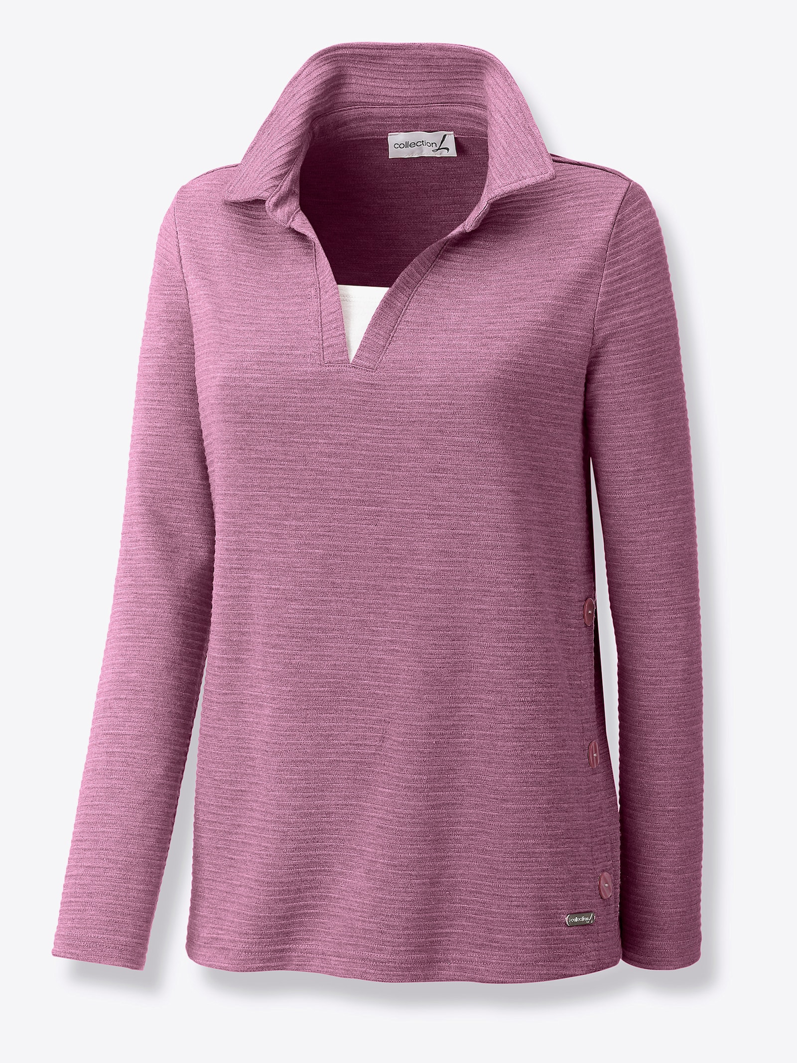 Poloshirt mit seitlicher Knopfleiste - malve-meliert