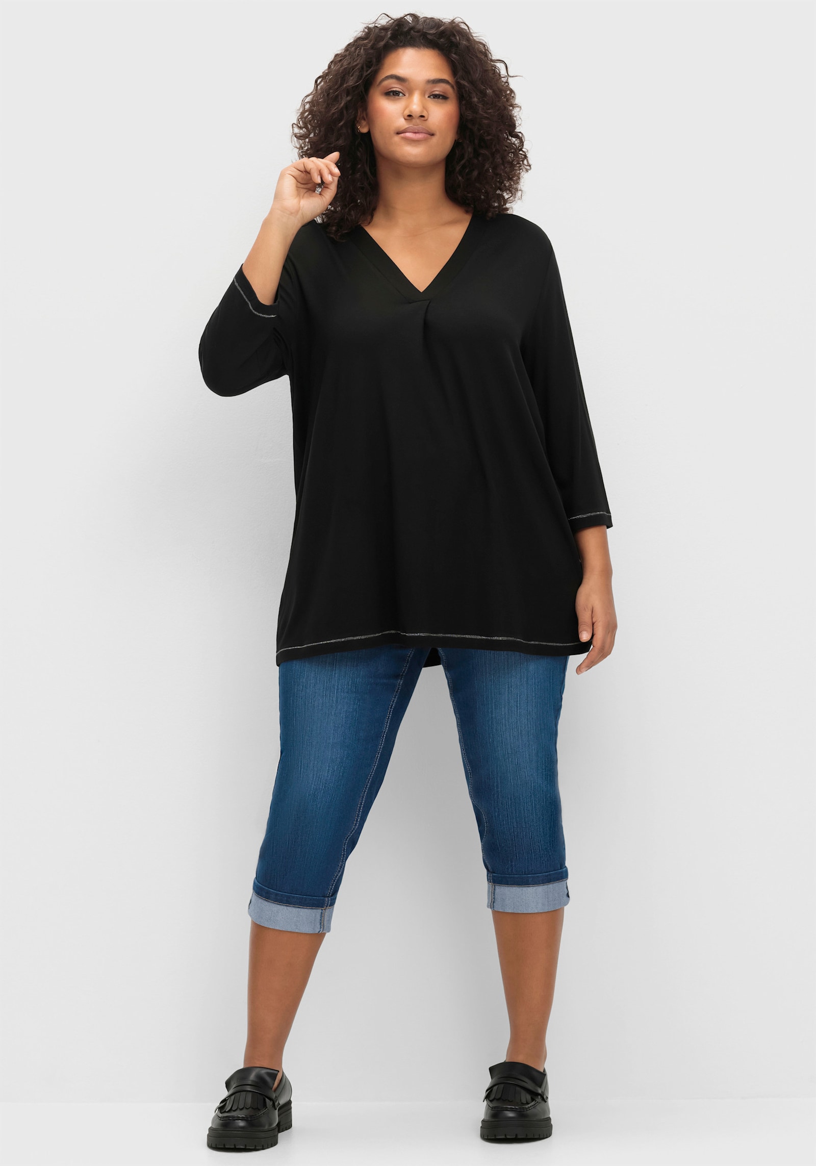 sheego 7/8-jeans in smal model, met contrastband - blue denim