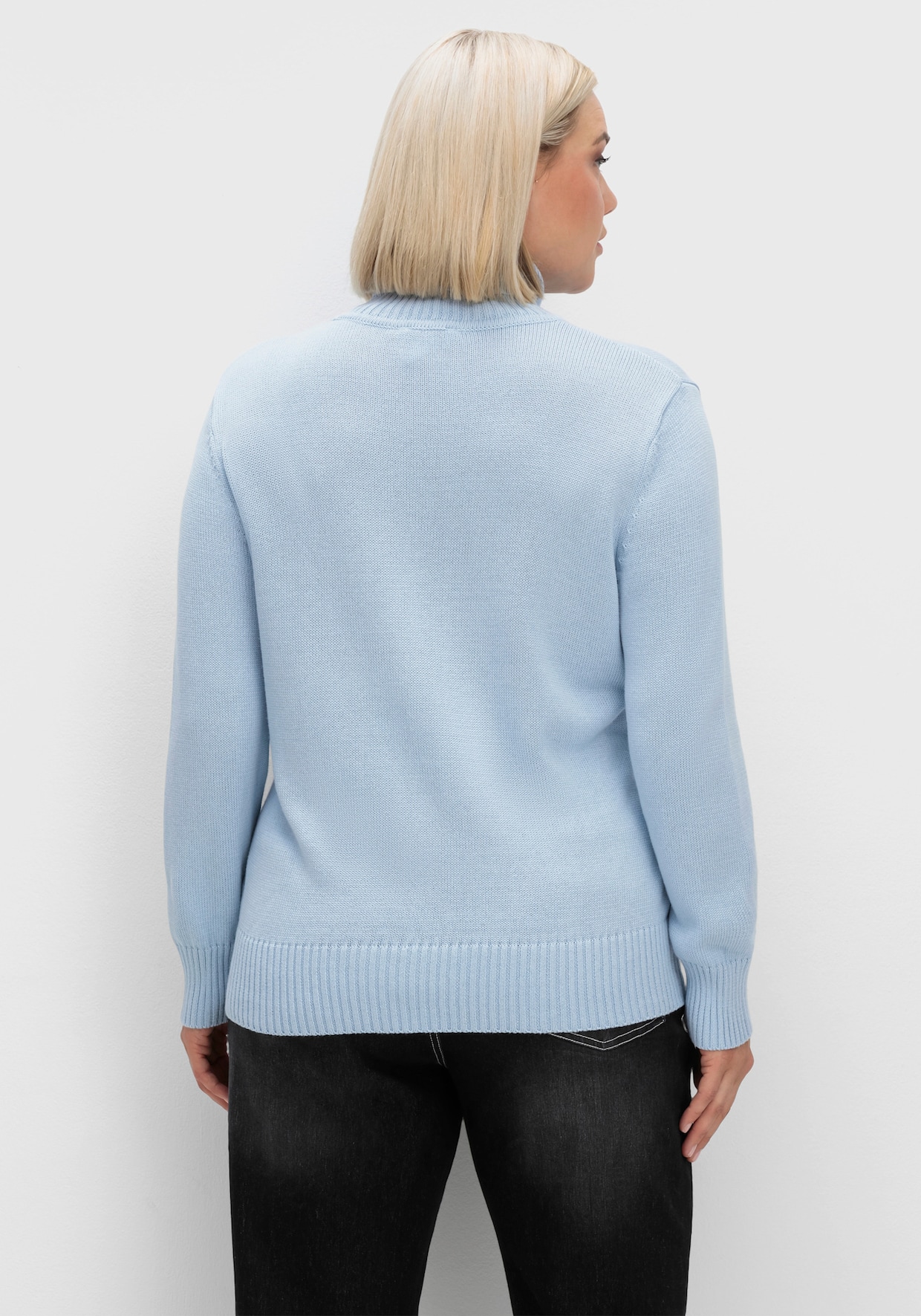 Rollkragenpullover im Baumwoll-Mix - eisblau