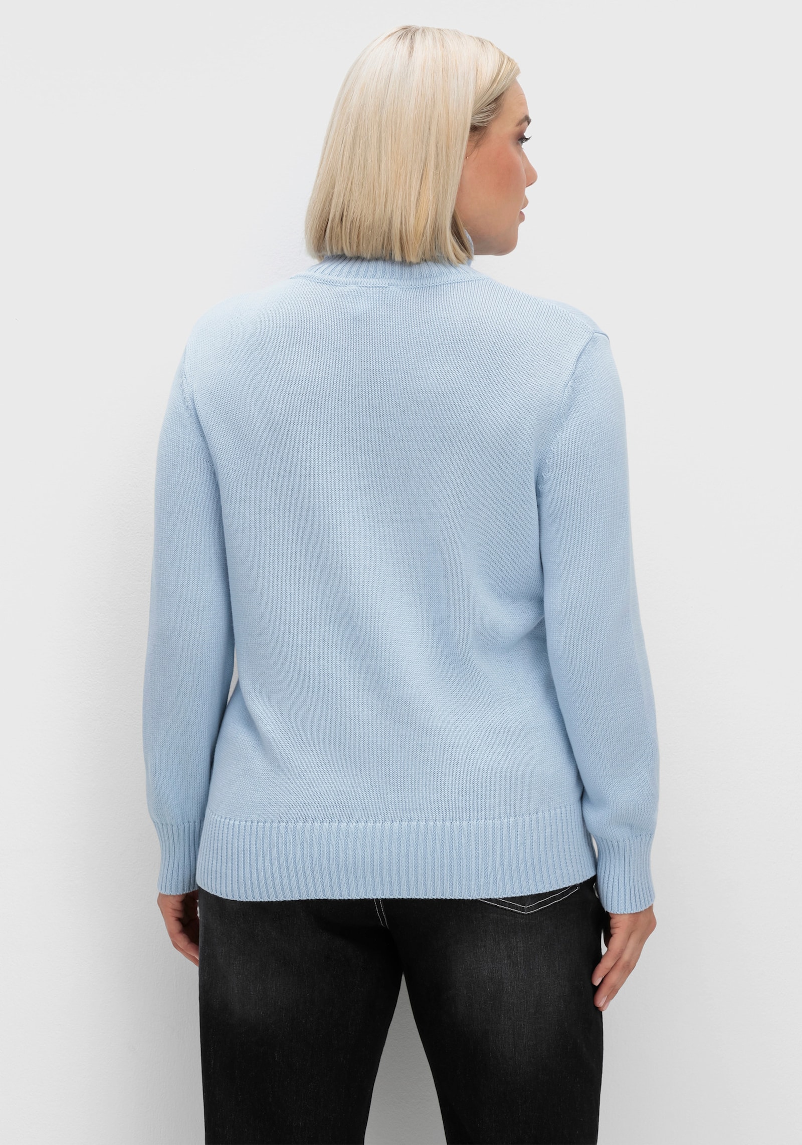 Rollkragenpullover im Baumwoll-Mix - eisblau