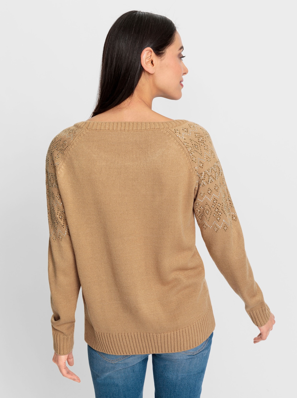 heine Pullover met ronde hals - camel/choco gedessineerd