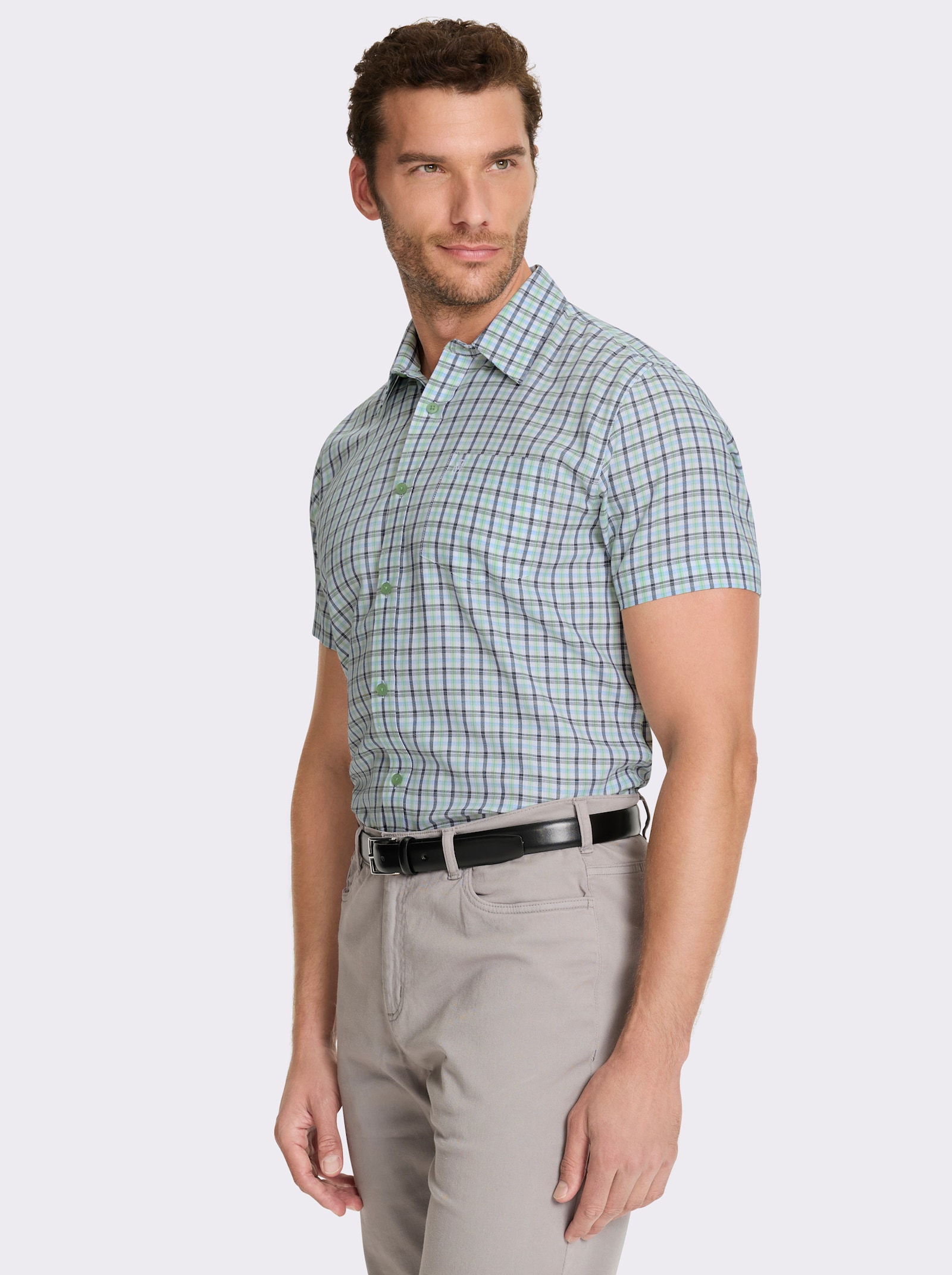 Marco Donati Kurzarmhemd , bügelfrei - marine-reseda-kariert