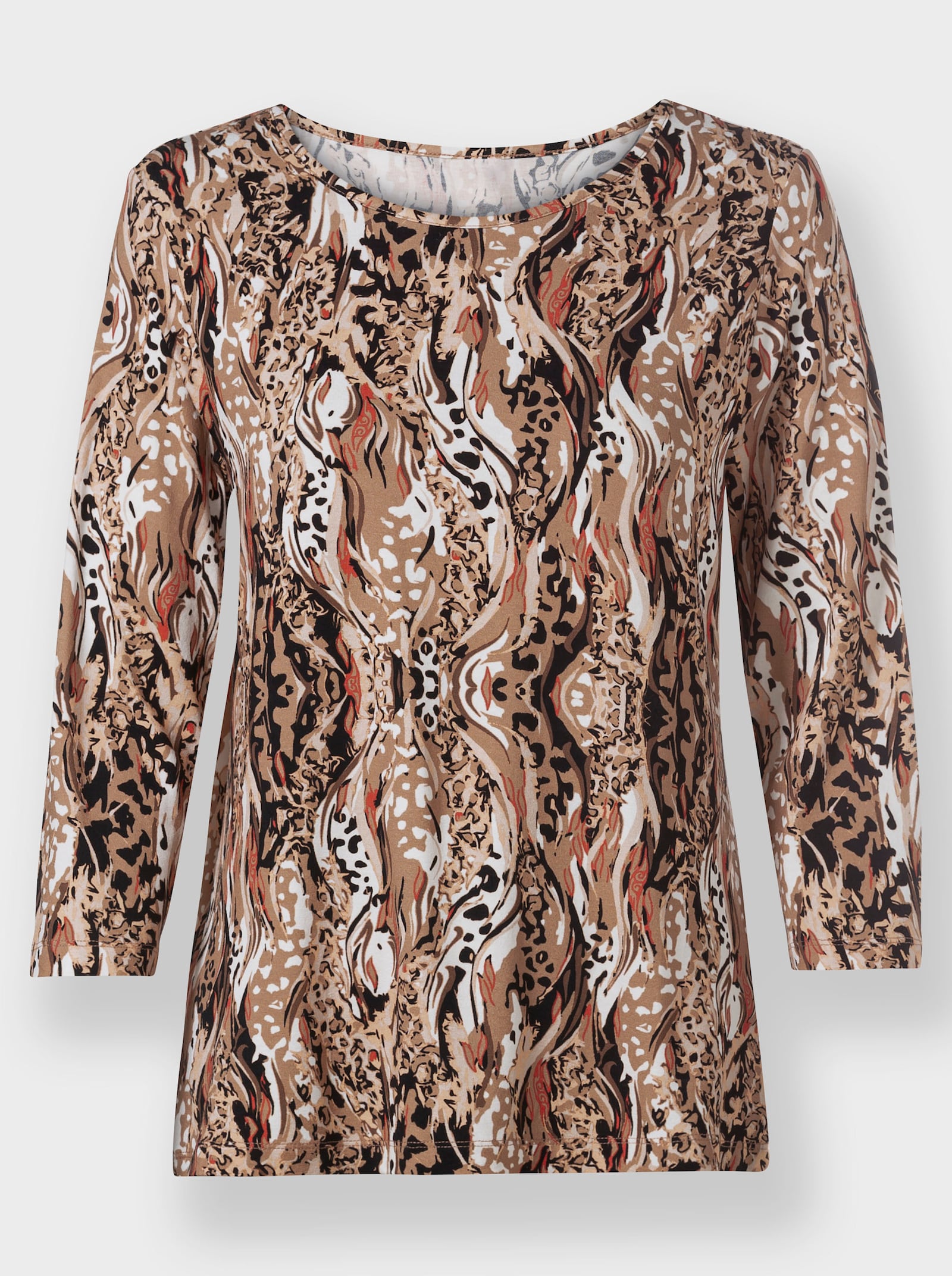 Shirt met 3/4-mouwen en direnprint - camel/terra bedrukt