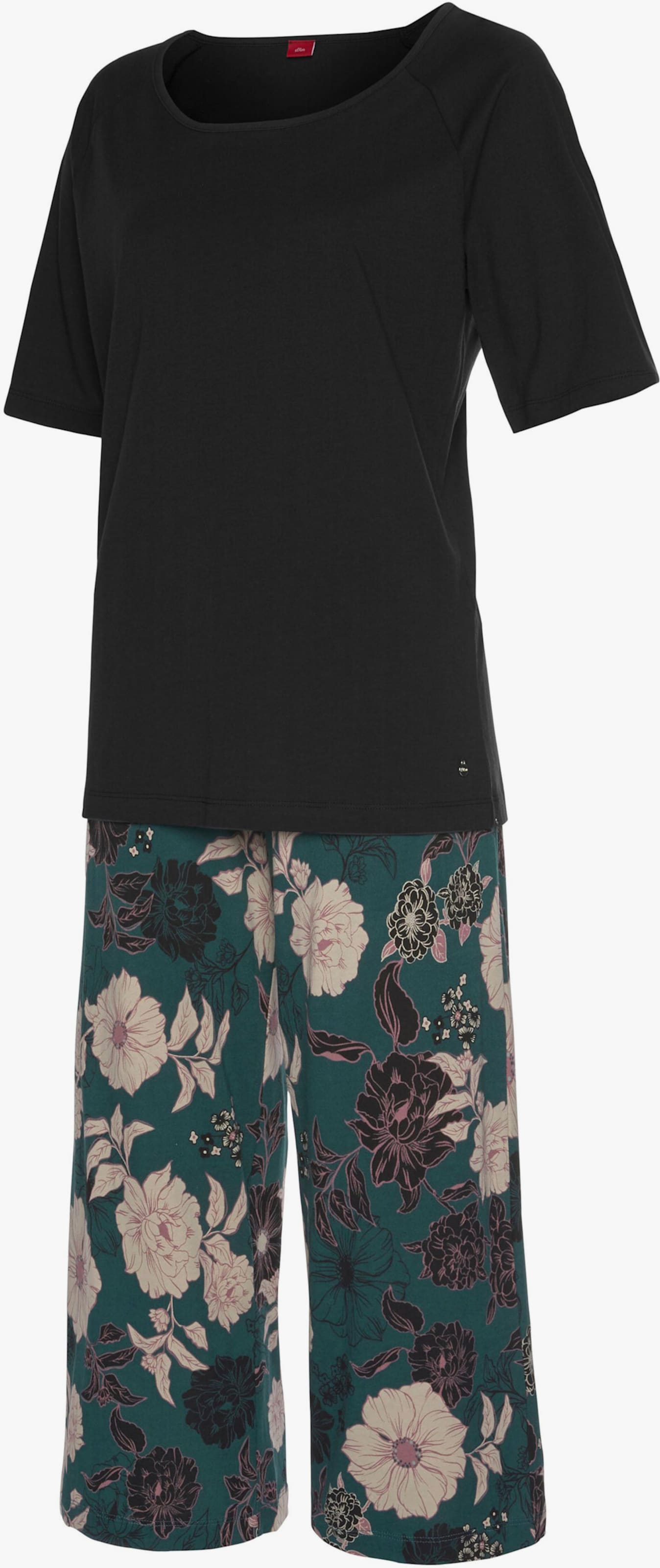s.Oliver Capri-Pyjama - schwarz-dunkelgrün-gemustert