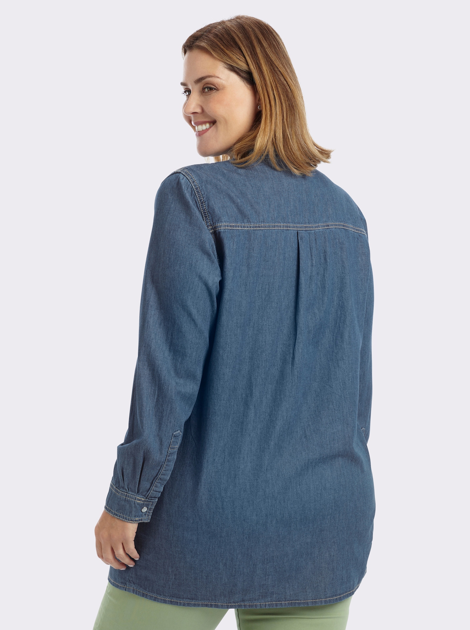 Jeansbluse mit Druckknopfleiste - blue-bleached