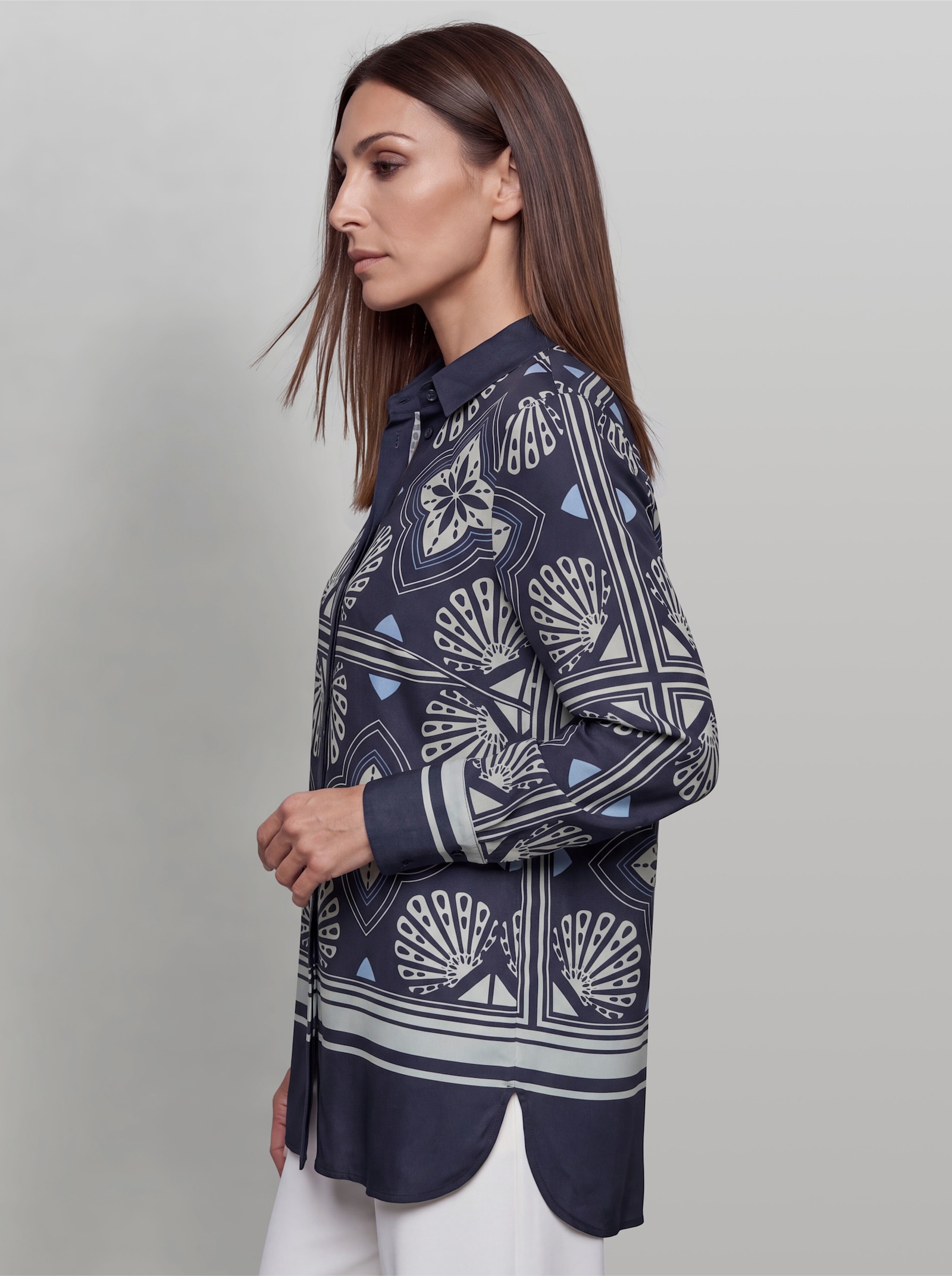 heine Druckbluse mit Bordürenprint - marine-champagner-bedruckt
