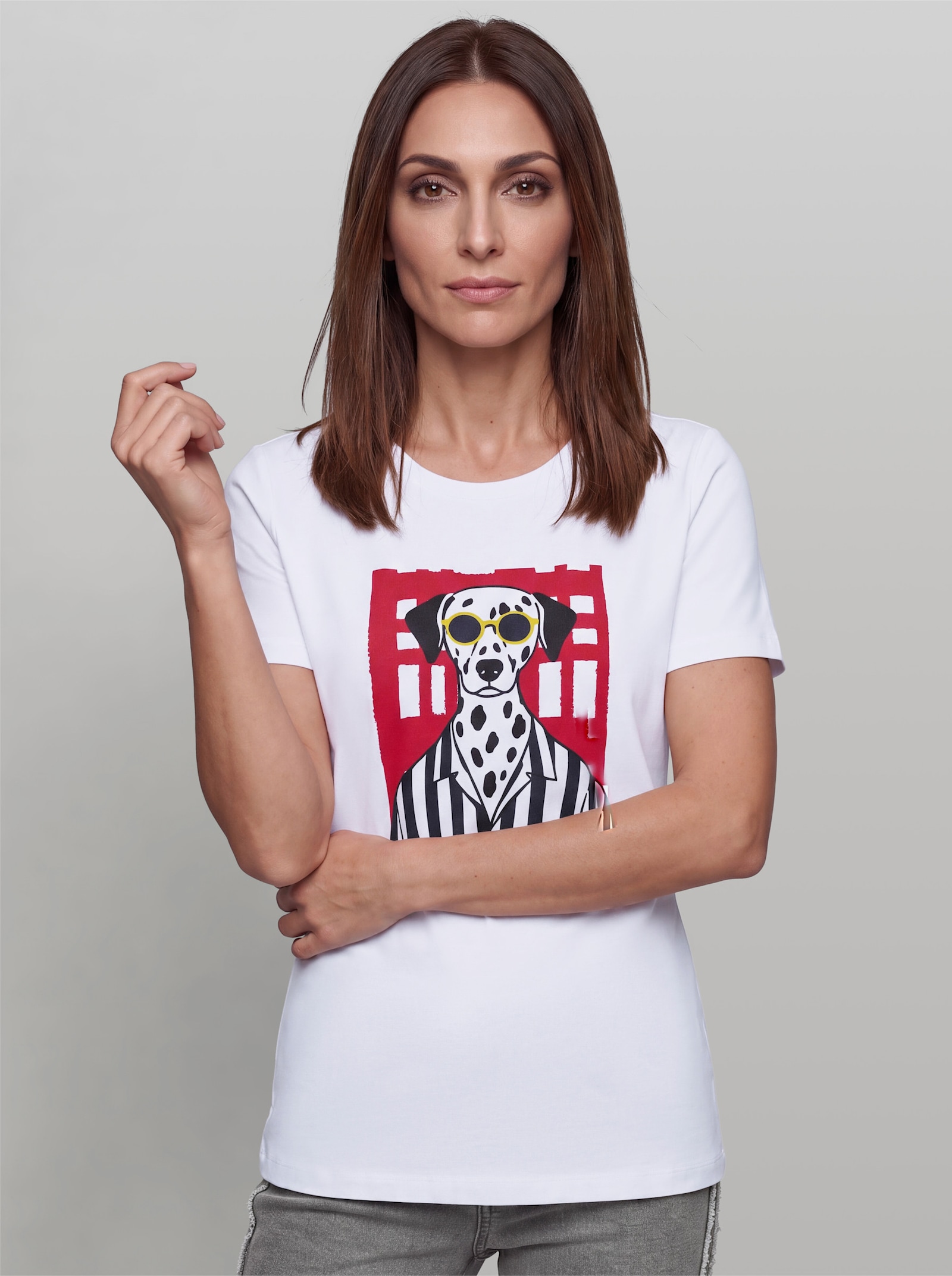 heine Kurzarmshirt mit Print - weiß