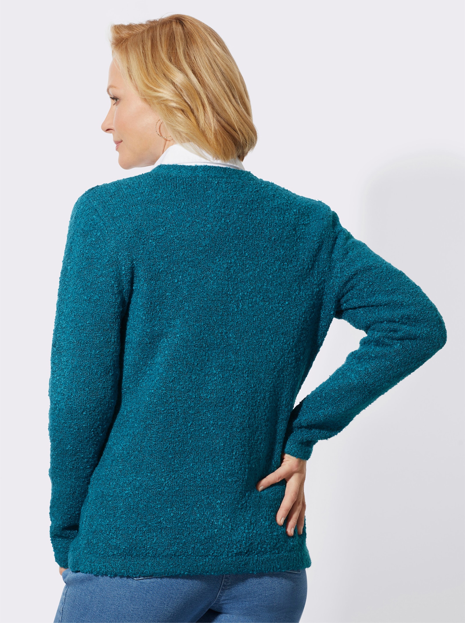 Vest in bouclélook - aquapetrol gemêleerd