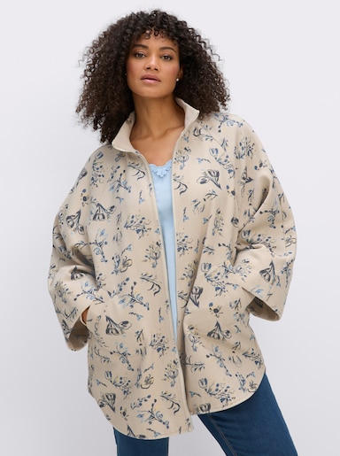 sheego Cape mit Blütenprint und Rippbündchen - champagner-rauchblau-gemustert