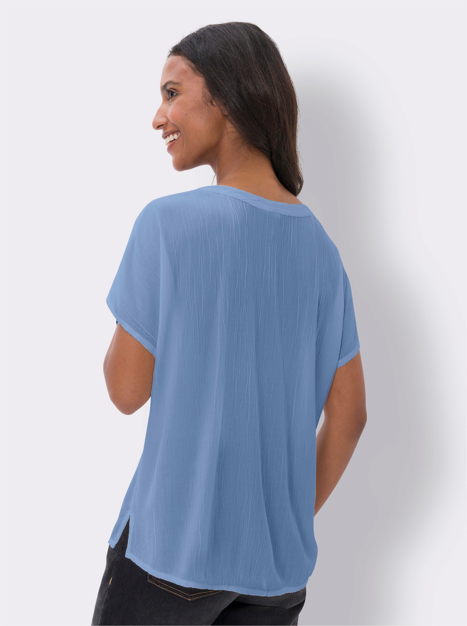 heine Schlupfbluse mit Zier-Knopfleiste - himmelblau