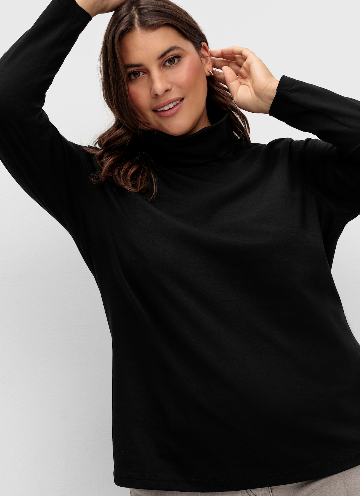 Rollkragenshirt mit langen Ärmeln - schwarz