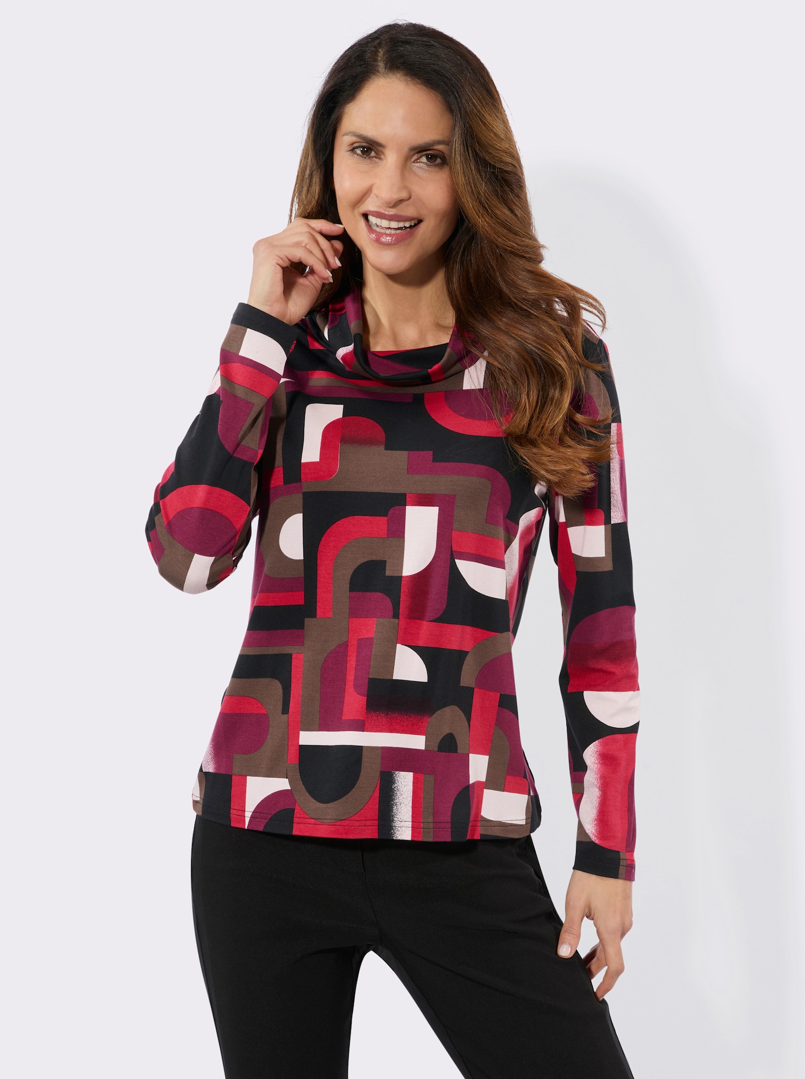 Rollkragenshirt mit grafischem Druck - bordeaux-schoko-bedruckt