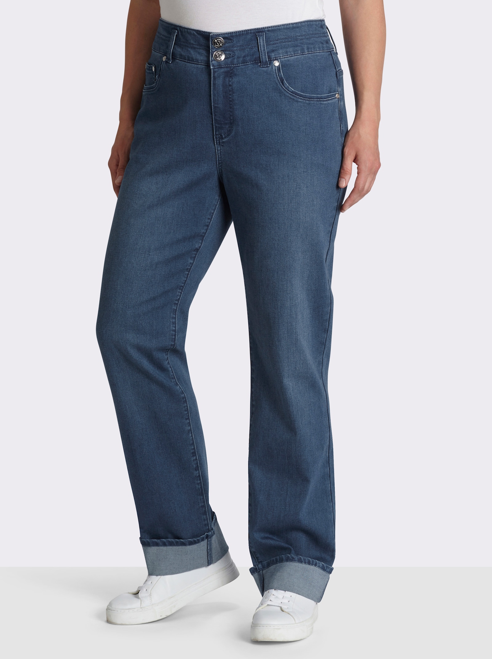 sheego Gerade Jeans mit Umschlag am Saum - blue-stone-washed