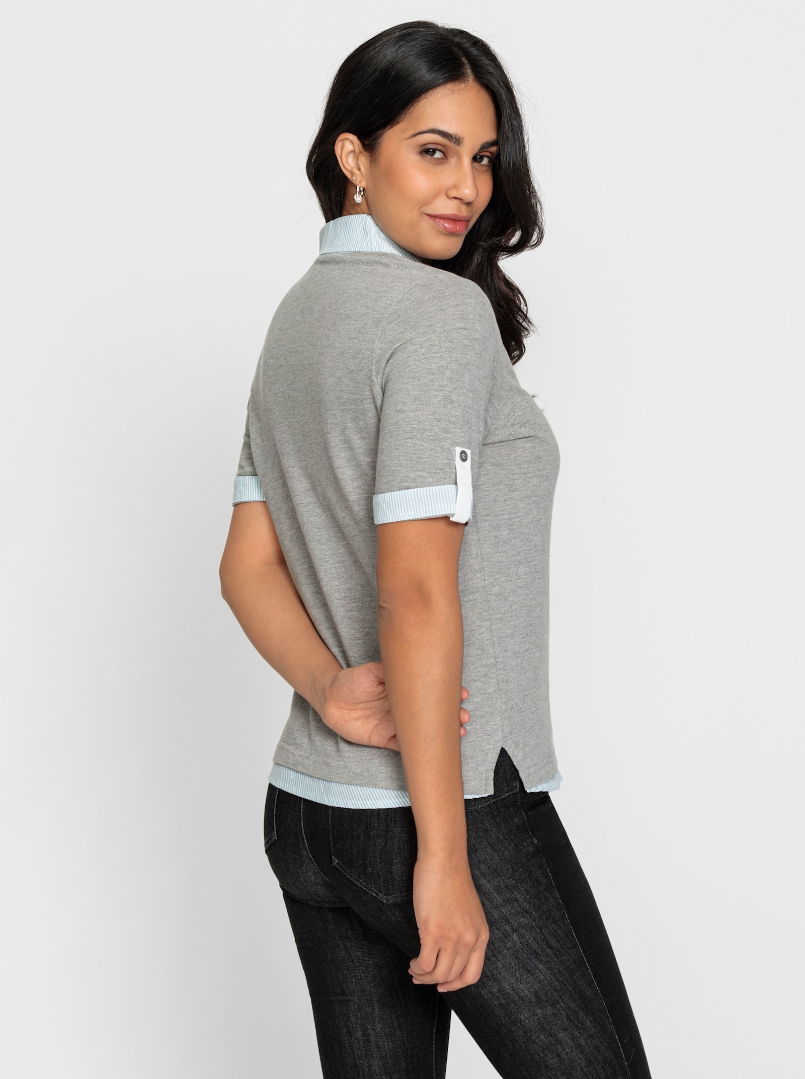 Poloshirt mit Stickerei und Emblem - hellgrau-meliert