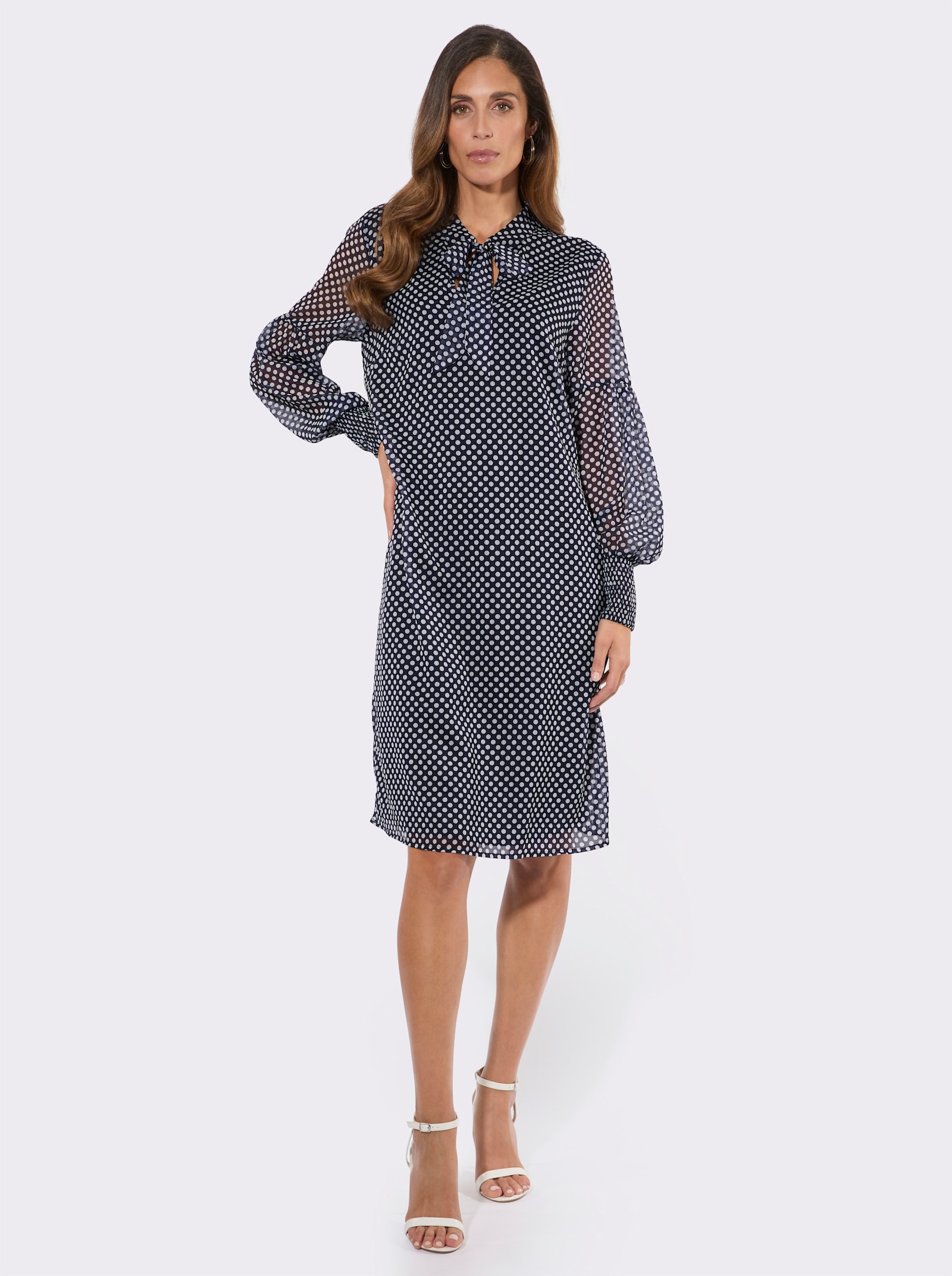 Druckkleid mit Viskose-Futter - marine-ecru-bedruckt