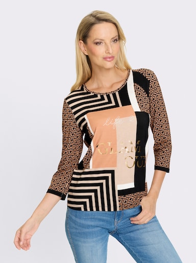 heine 3/4-Arm-Shirt in Patch-Optik - camel-schwarz-bedruckt