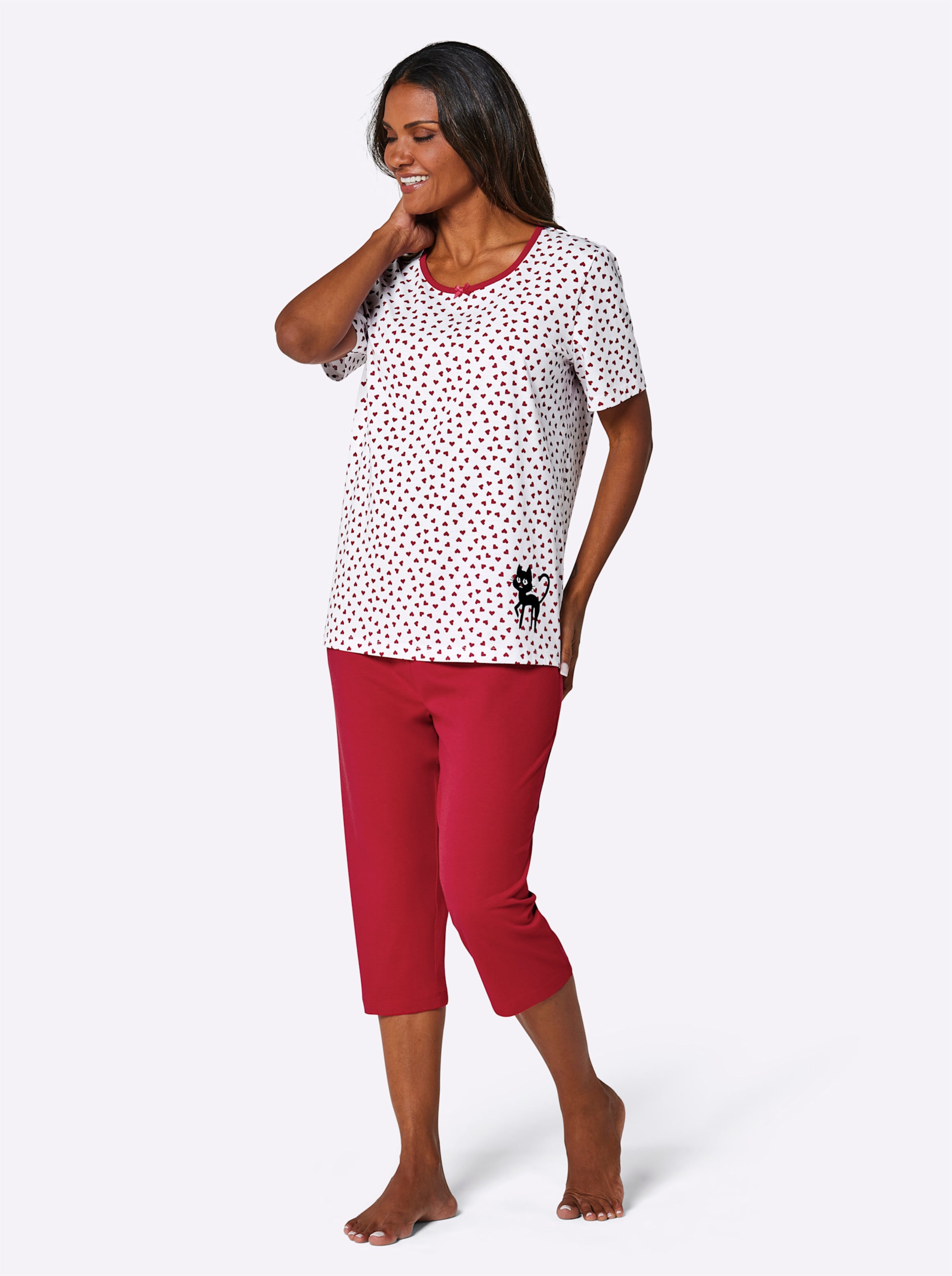 Rot PU günstig Kaufen-Capri-Anzüge in weiß-schwarz-bedruckt + weiß-rot-bedruckt von wäschepur. Capri-Anzüge in weiß-schwarz-bedruckt + weiß-rot-bedruckt von wäschepur <![CDATA[Zum Rundum-Wohlfühlen sind diese Capri-Anzüge im attraktive