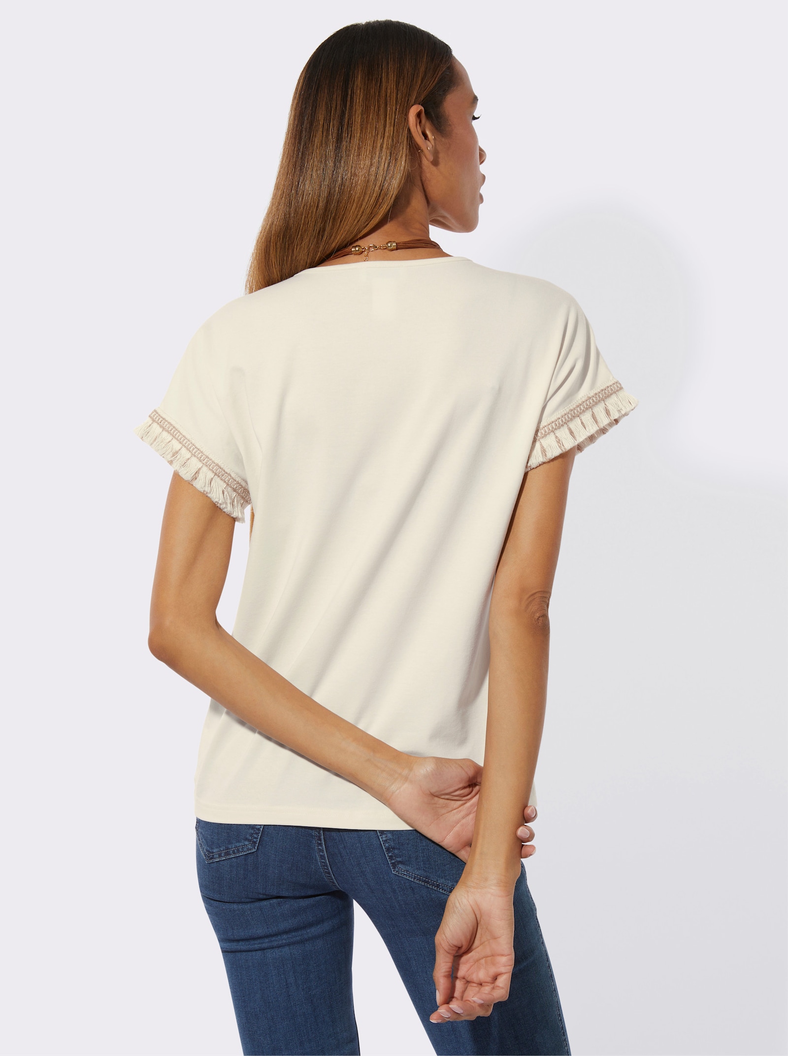 Rundhalsshirt im Baumwoll-Stretch - champagner