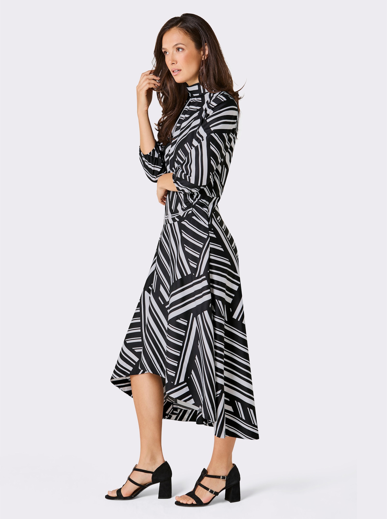 CREATION L PREMIUM Robe longue avec motif graphique - noir-écru imprimé