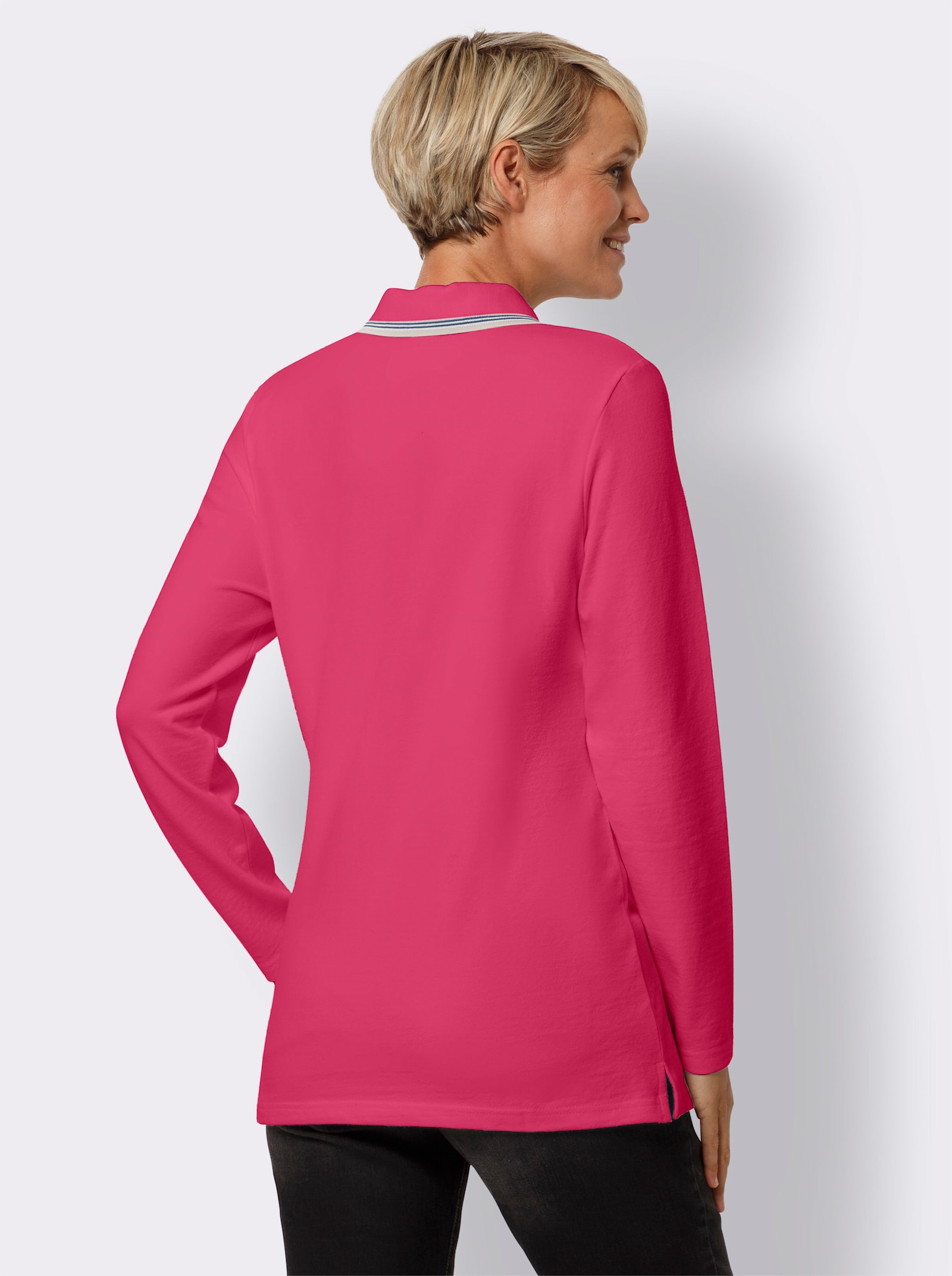 Poloshirt met lange armen in piquékwaliteit - fuchsia