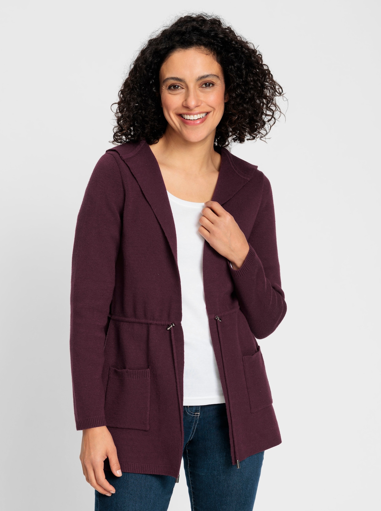 Kapuzenstrickjacke - burgund