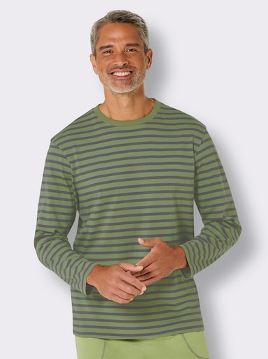 wäschepur men Schlafanzug-Shirt - eucalyptus-anthrazit-gestreift