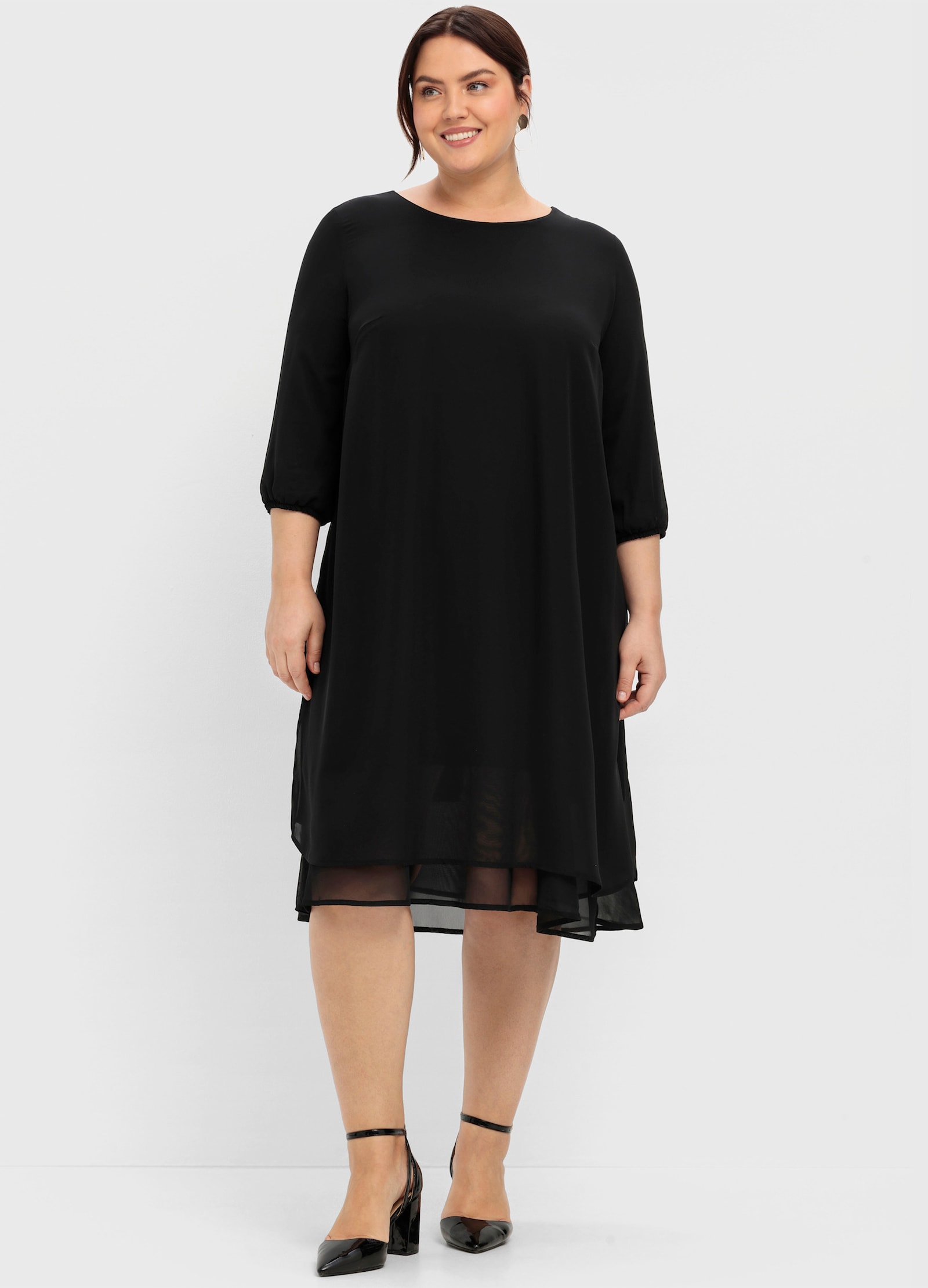 sheego Chiffonkleid im Lagenlook - schwarz