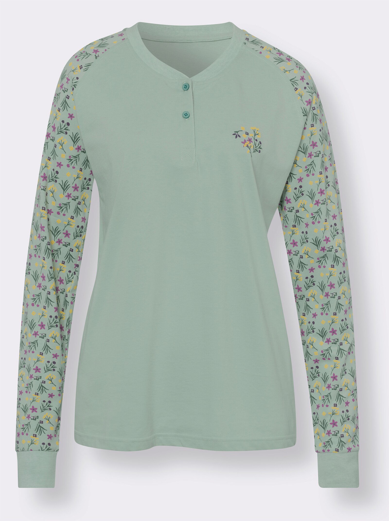 Schlafanzug mit Raglanärmeln - kalkmint-bedruckt