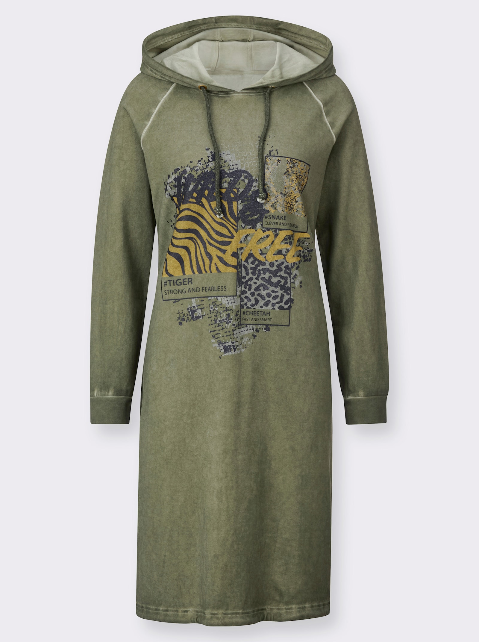 Jerseykleid mit Animal-Foliendruck - khaki