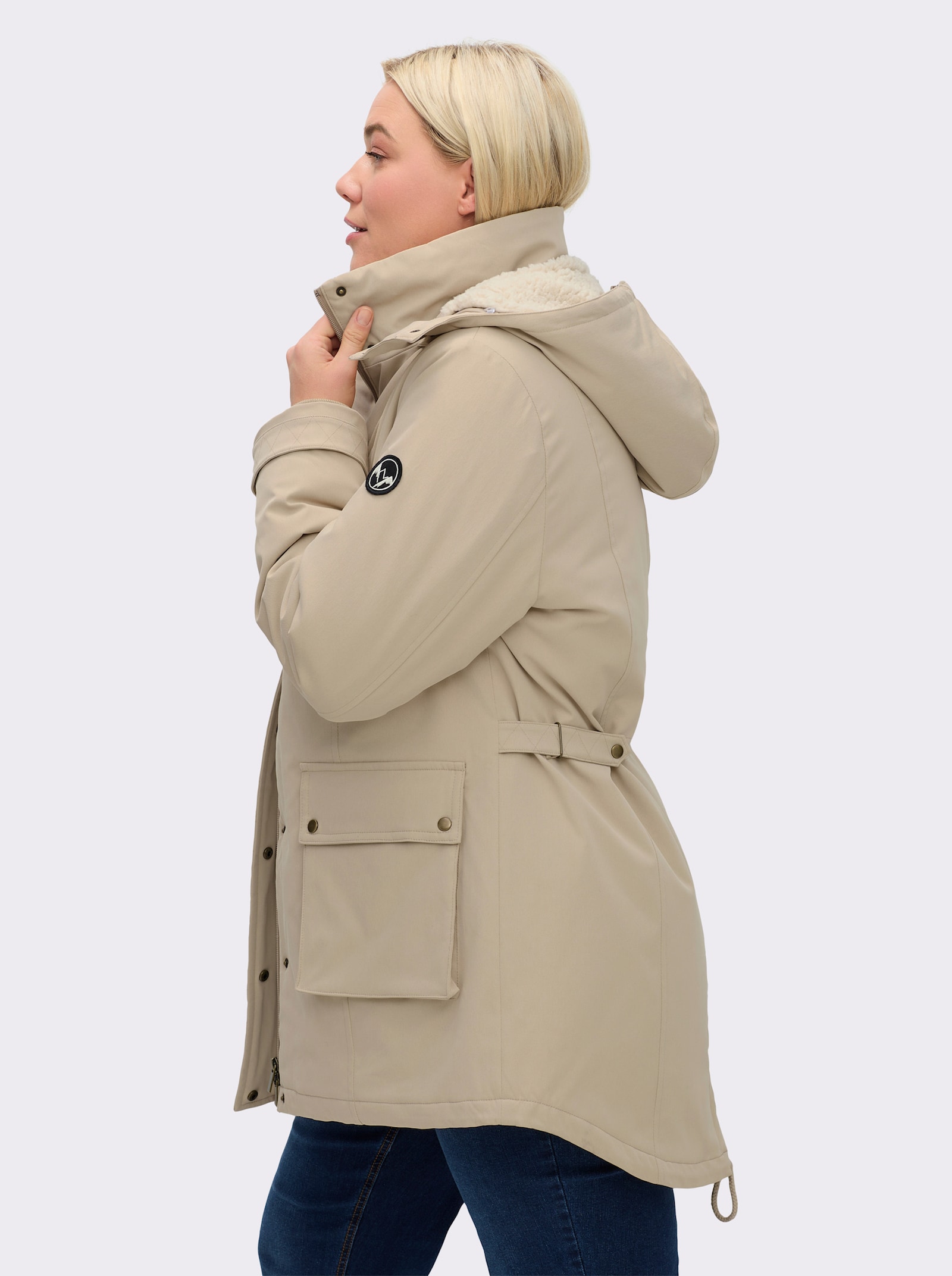 sheego Parka mit teilbarer Kapuze - beige