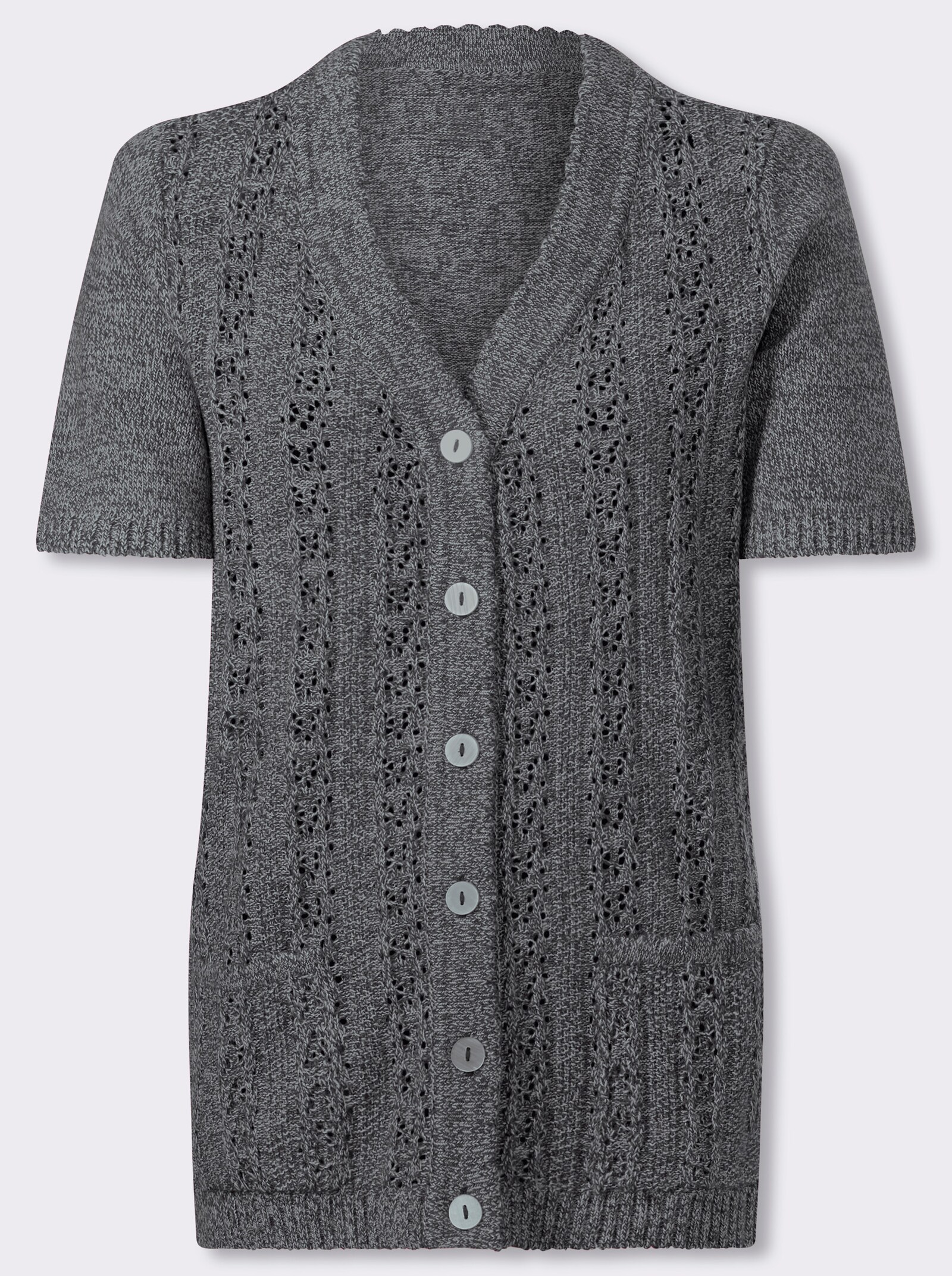 Vest met geschulpte randen - zwart/lichtgrijs gemêleerd