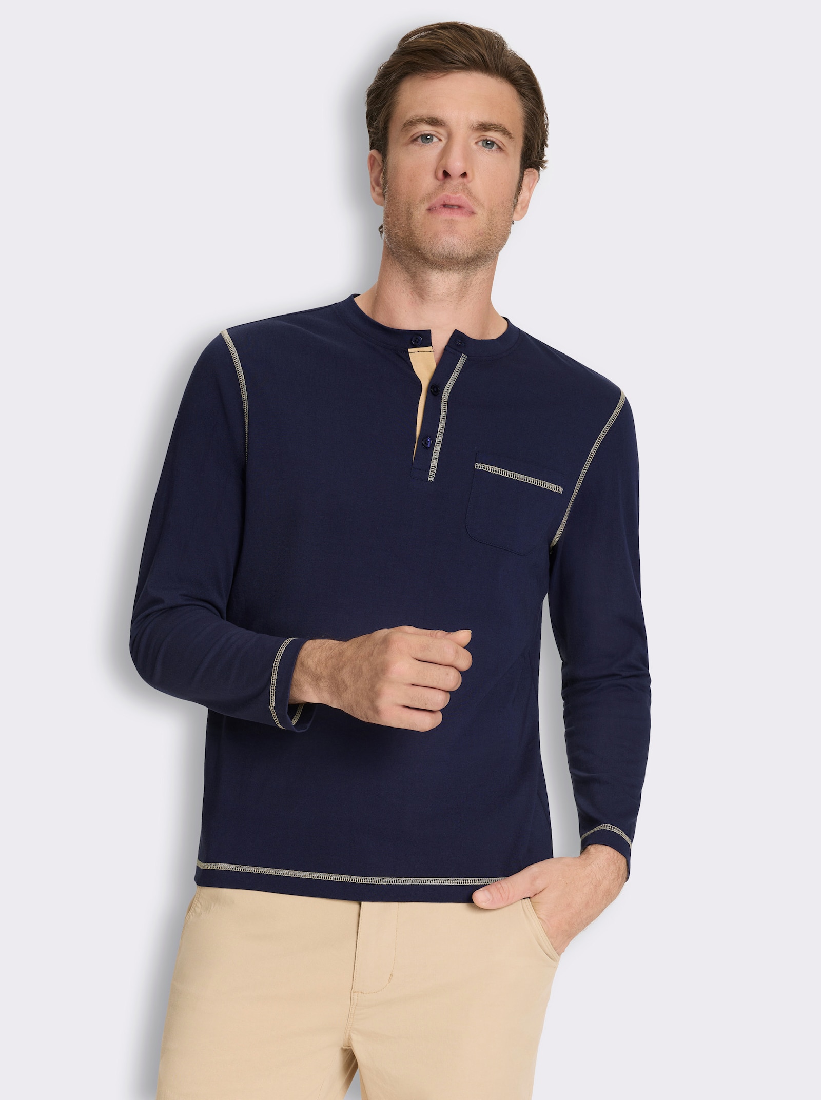 Langarmshirt mit Flatlock-Nähten - marine