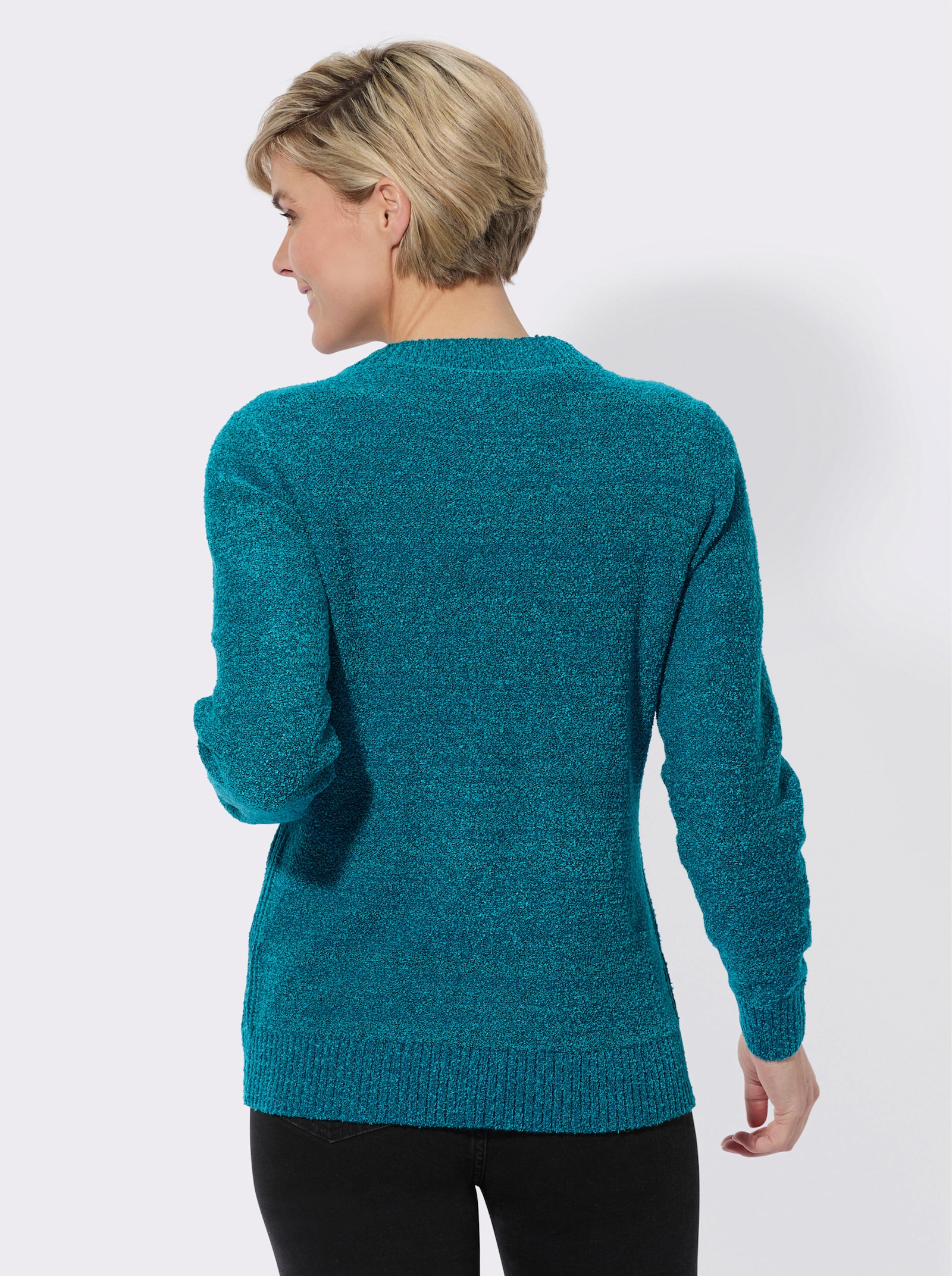 Strickjacke in streckender Ripp-Optik - aquapetrol-türkis-meliert