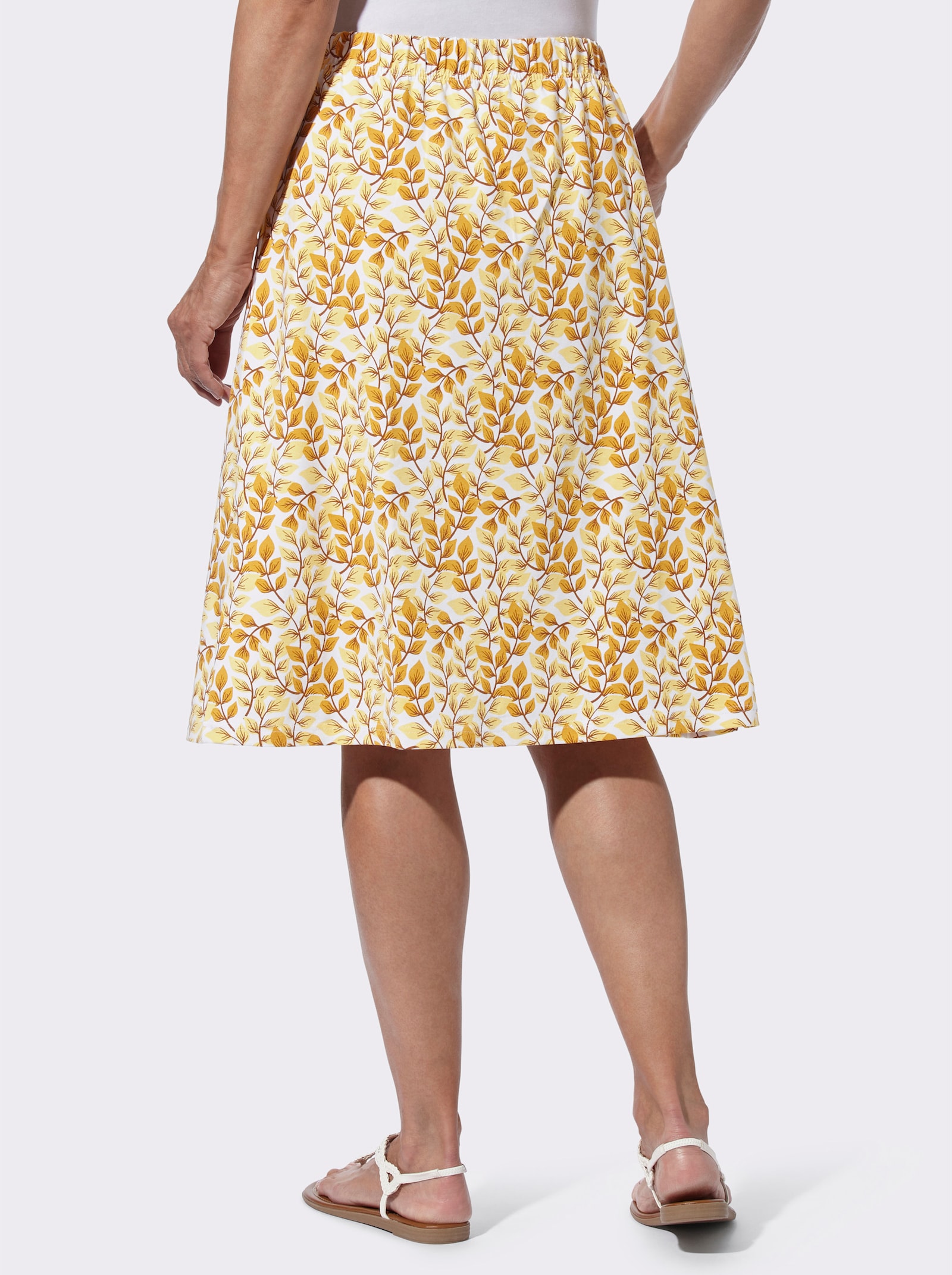 Comfortrok met comfortband rondom - ecru/oker bedrukt