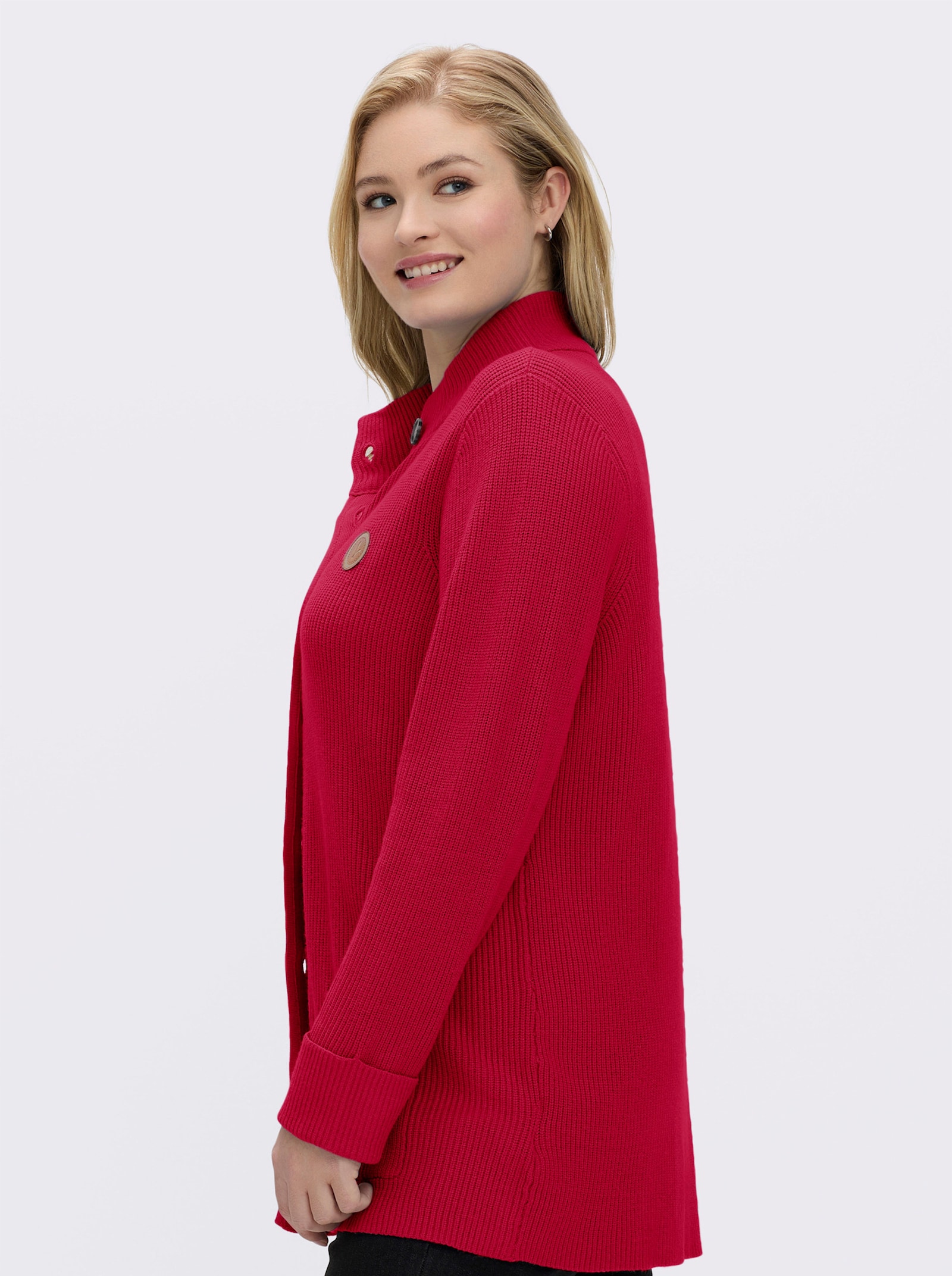 Longstrickjacke mit Stehkragen - rot