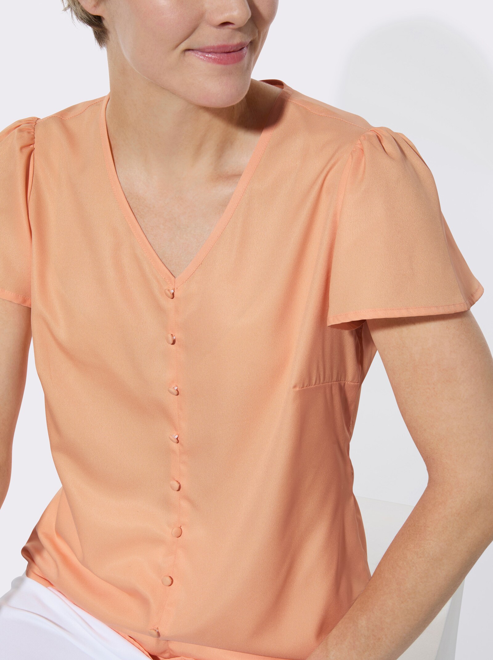 Schlupfbluse mit Flügelärmeln - apricot