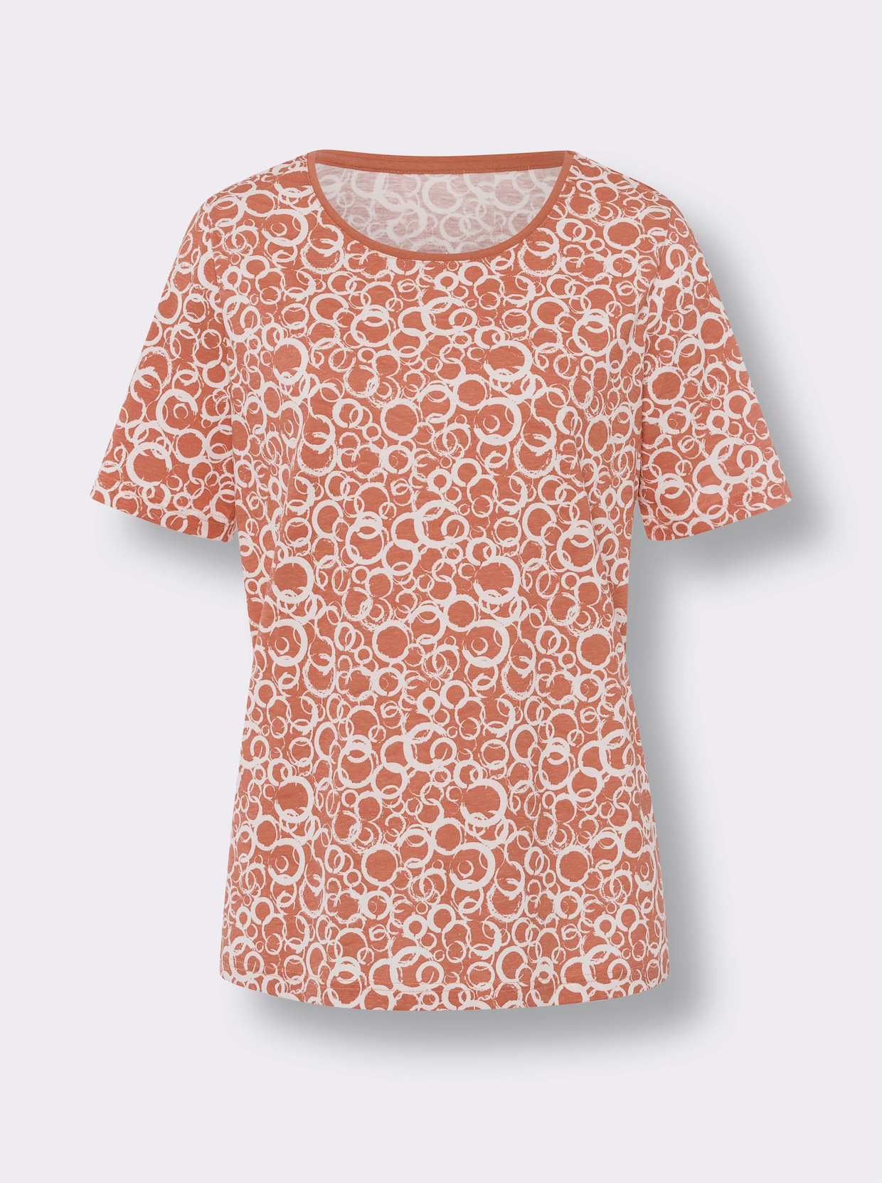 Rundhals-Shirt - papaya-ecru-bedruckt