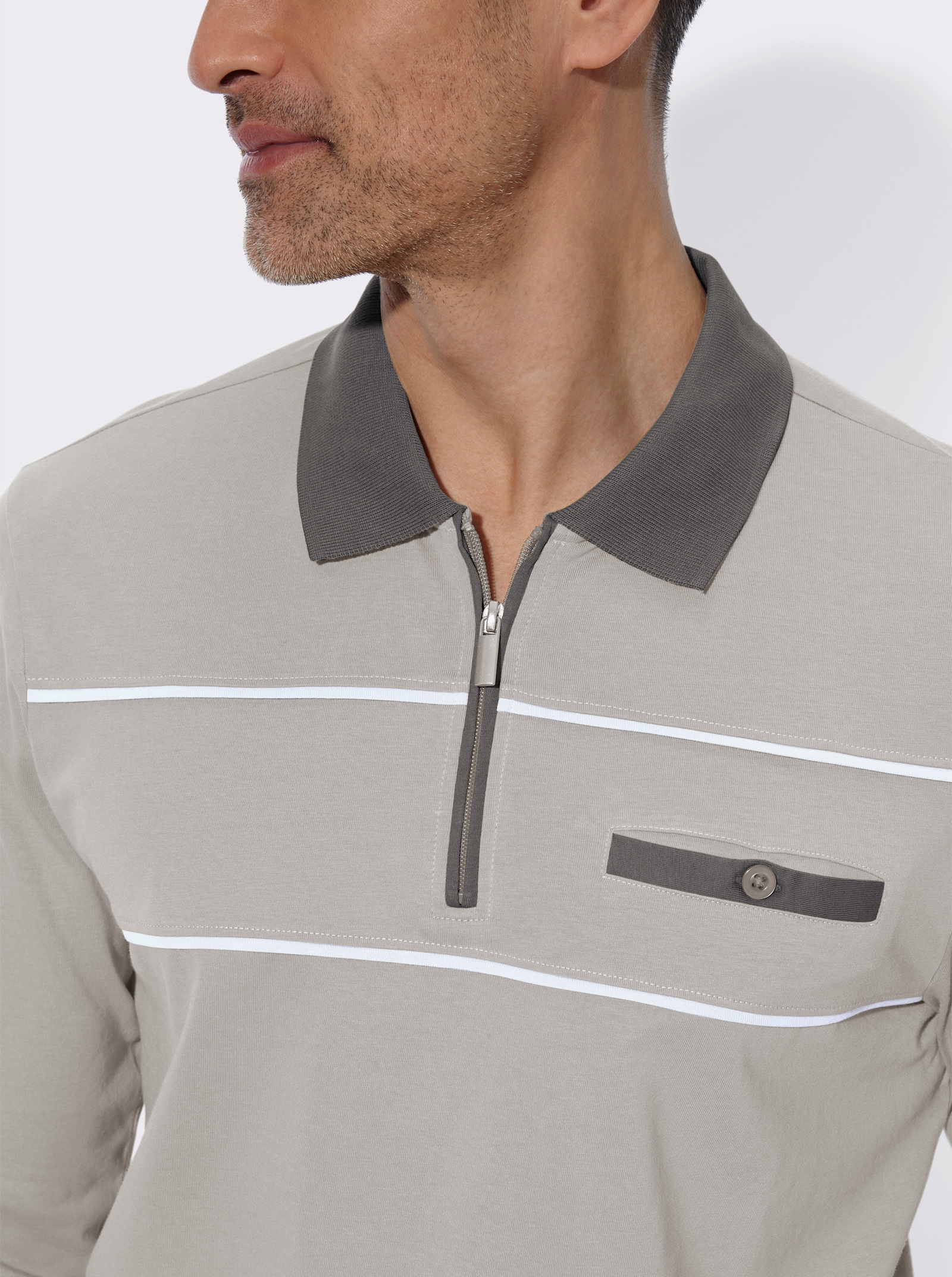 Poloshirt mit langen Ärmeln - hellgrau