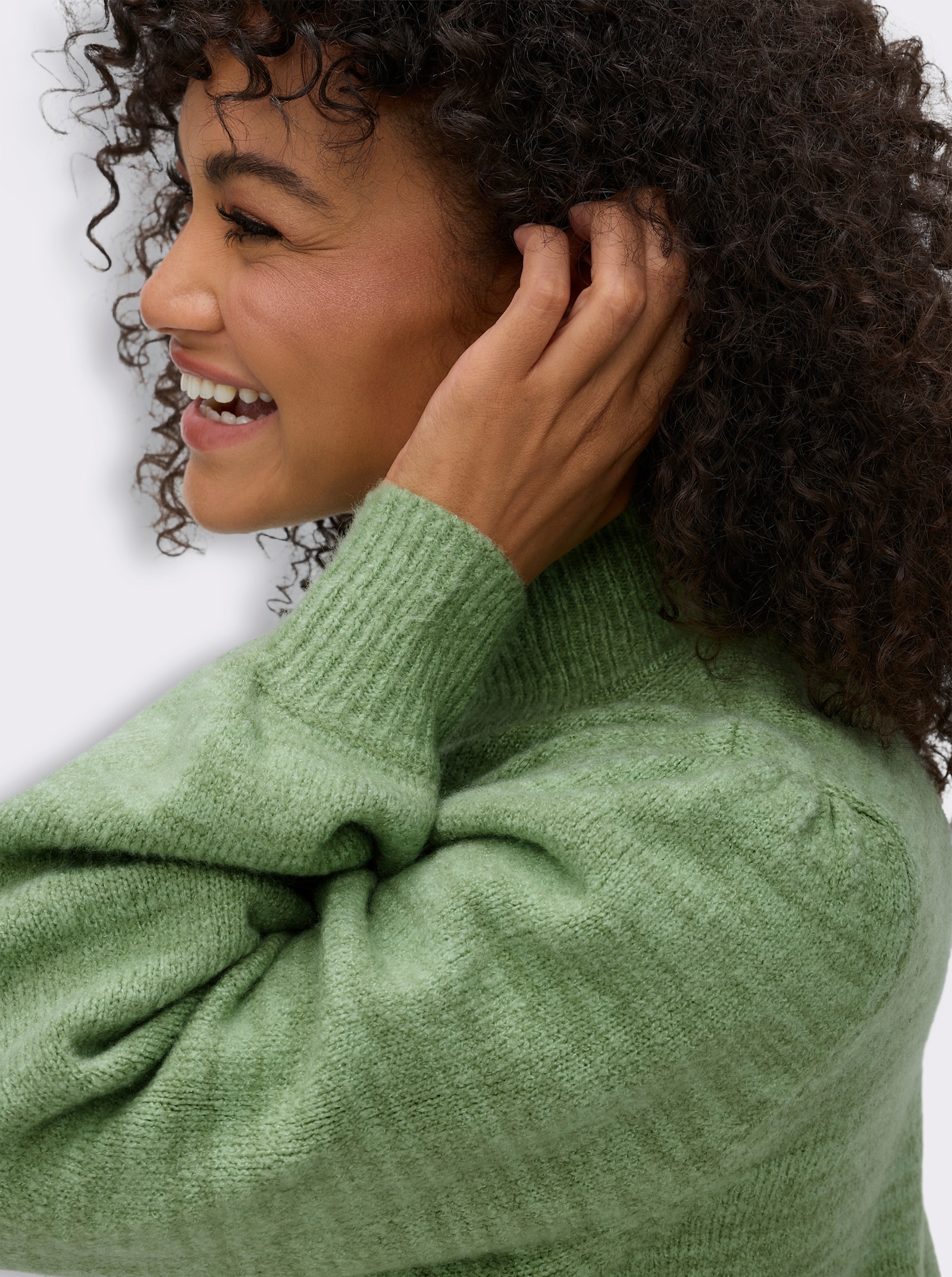 sheego Stehkragenpullover in Melange-Optik - eucalyptus-meliert