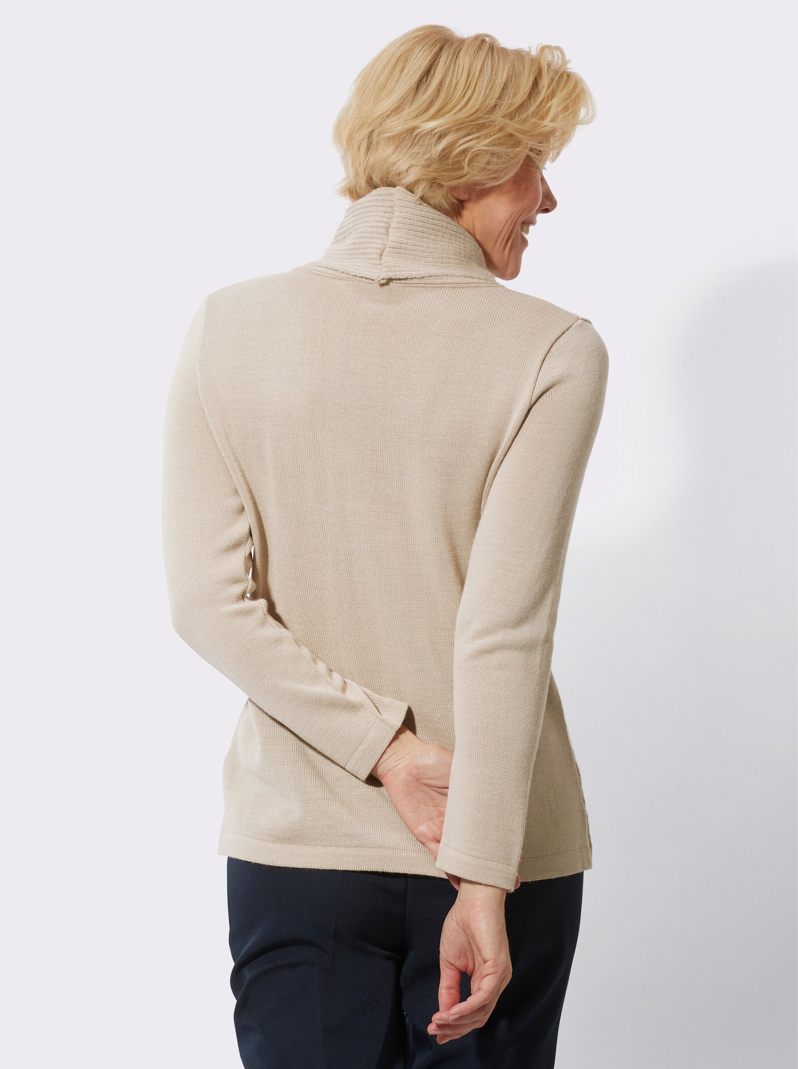 Rollkragenpullover mit halsfernem Rollkragen - sand