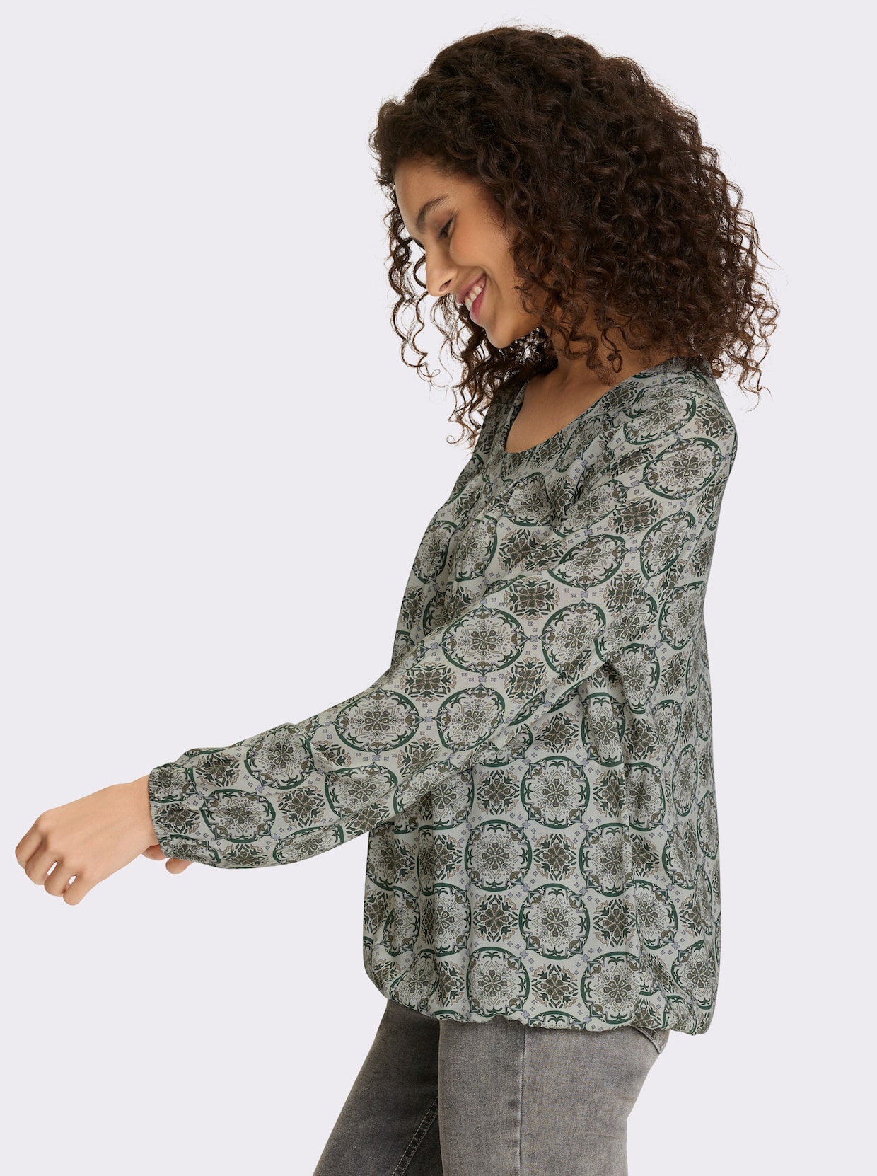 heine Druckbluse - khaki-sand-bedruckt
