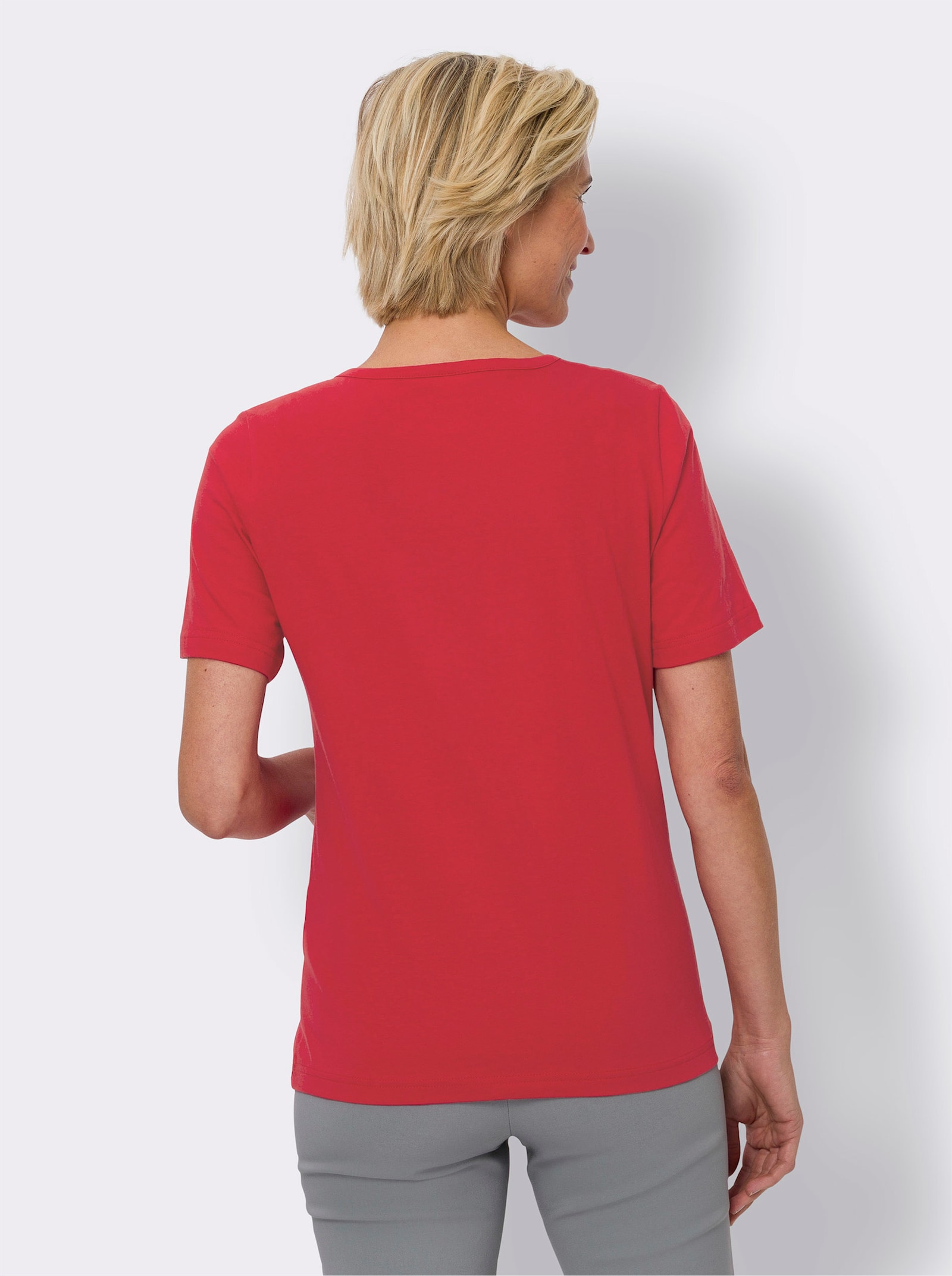 Shirt met korte mouwen en op dessin geplaatste bloemenprint - rood/ecru