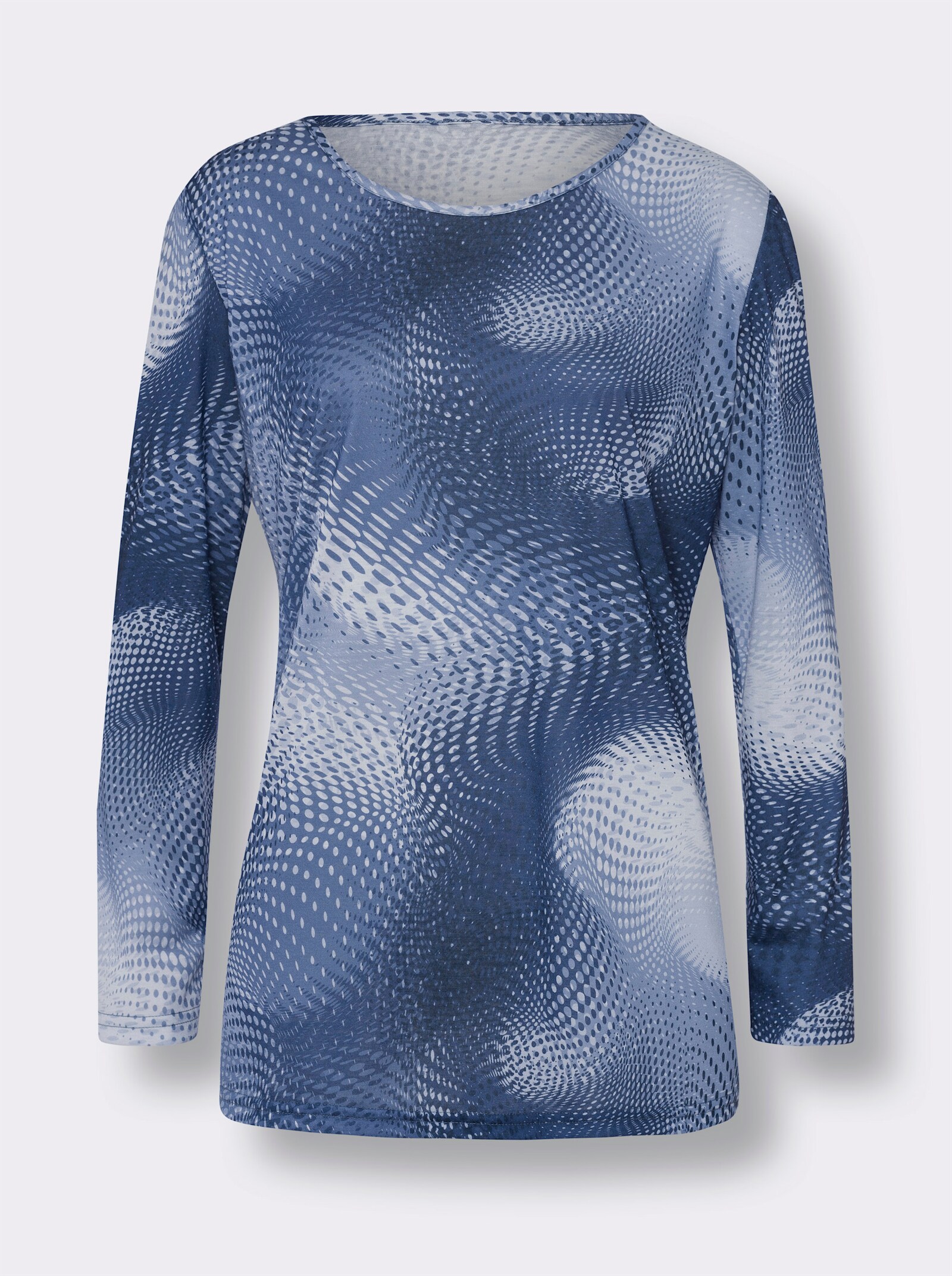 Lang shirt in A-lijn - duifblauw/jeansblauw bedrukt